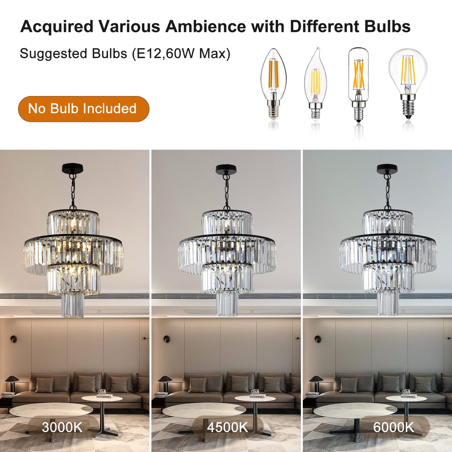20" Modern Crystal Chandelier with Black Finish, 4-Tier Design for Dining Room or Living Room, Elegant Crystal Pendant Light Fixture (Bulb Not Included)