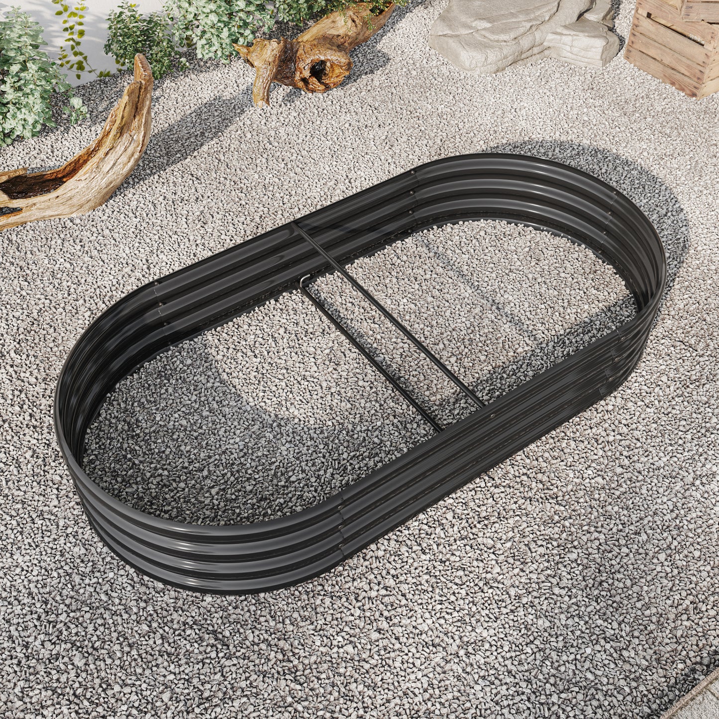 Raised Garden Bed Outdoor, Oval Large Metal Raised Planter Bed for for Plants, Vegetables, and Flowers - Black