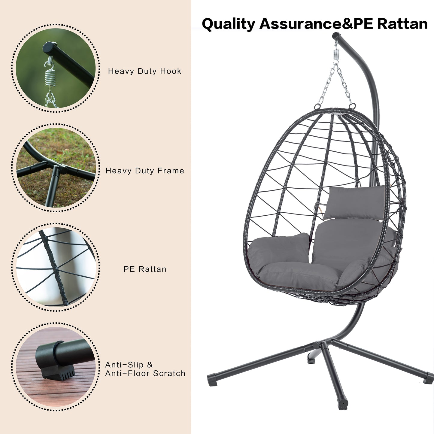 Egg Chair with Stand Indoor Outdoor Swing Chair Patio Wicker Hanging Egg Chair Hanging Basket Chair Hammock Chair with Stand for Bedroom Living Room Balcony