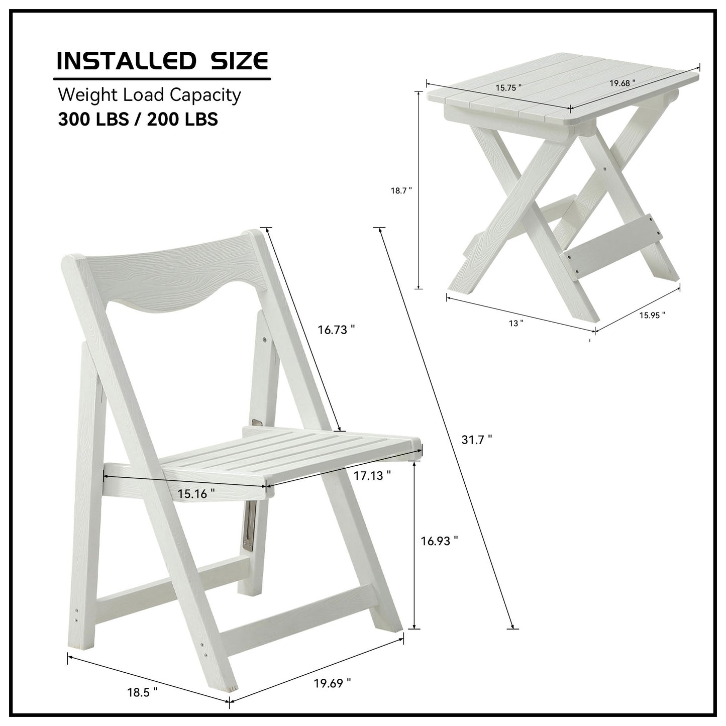 Foldable Small Table and Chair Set with 2 Chairs and Rectangular Table White