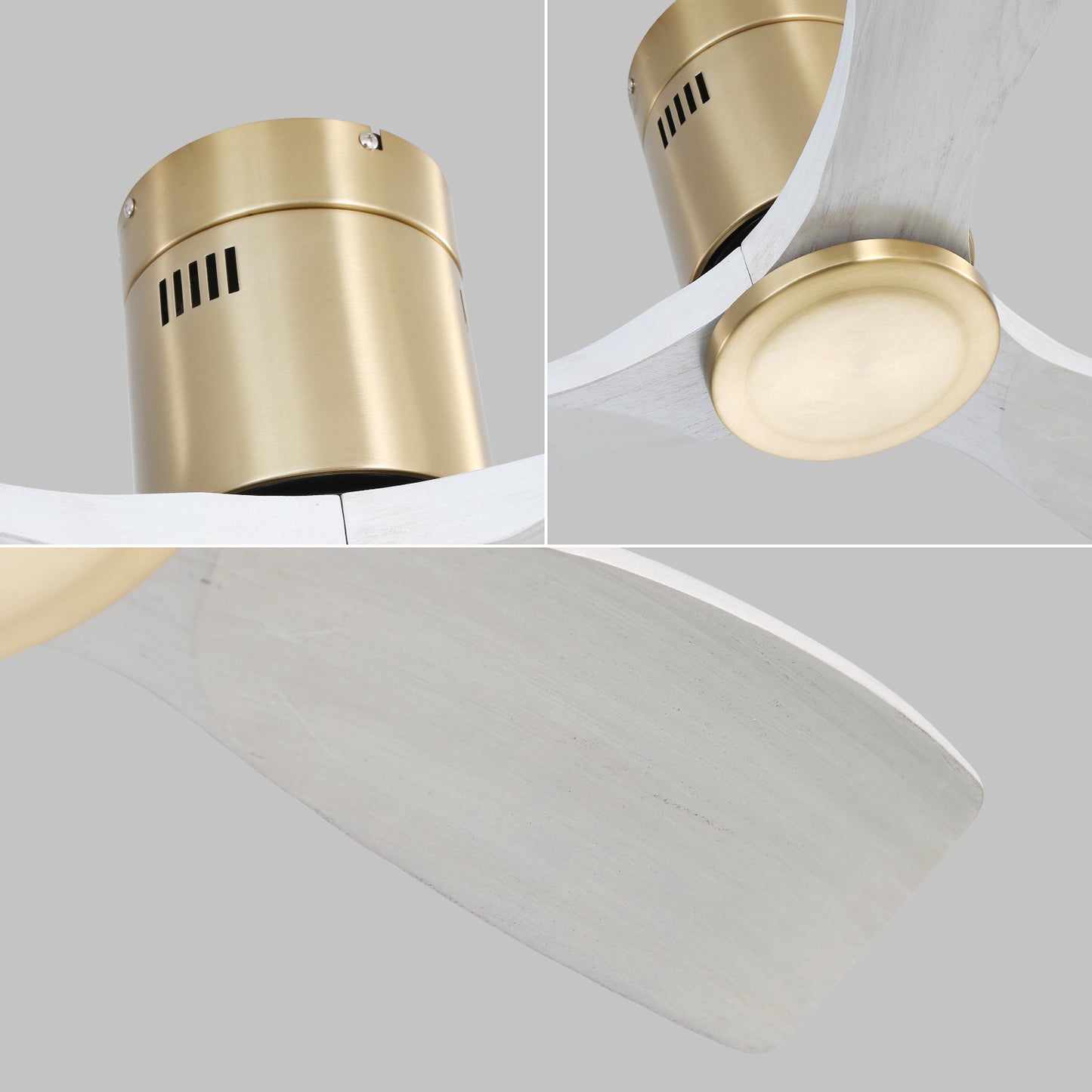 52 Inch Low Profile Ceiling Fan DC 3 Solid Wood Fan Blade Noiseless Reversible Motor Remote Control Without Light