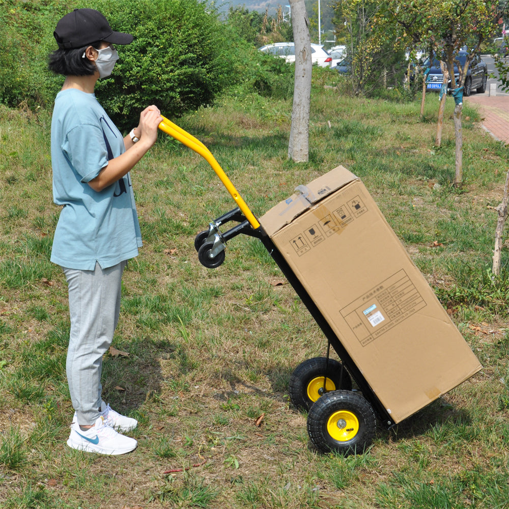 HT1006BK-YL Hand Truck Dual Purpose 2 Wheel Dolly Cart and 4 Wheel Push Cart with Swivel Wheels 330 Lbs Capacity Heavy Duty Platform Cart for Moving/Warehouse/Garden/Grocery