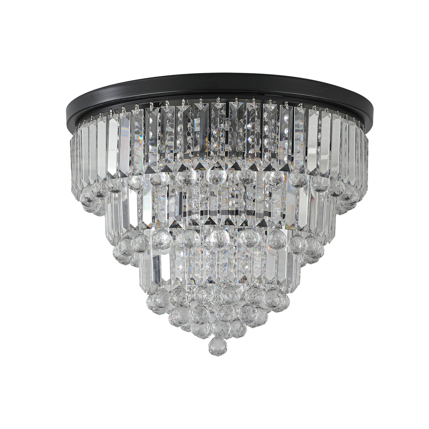 20" Luxury Crystal Flush Mount Ceiling Light with Black Finish – Elegant 6-Light Chandelier for Living Room, Dining Room, or Bedroom (Bulb Not Included)