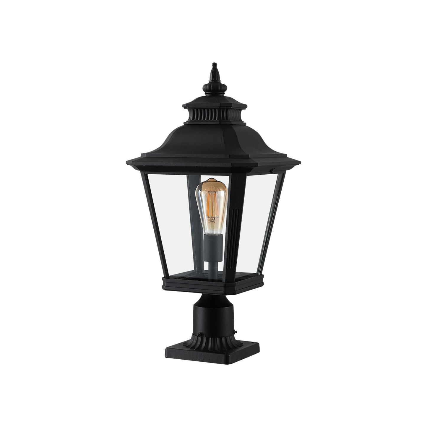 21"(H) 1-Pack Outdoor Post Lantern Light – Vintage Black Metal & Clear Glass Pillar Lamp for Garden, Gate, Driveway, and Pathway Lighting with Elegant Design (Bulb Not Included)