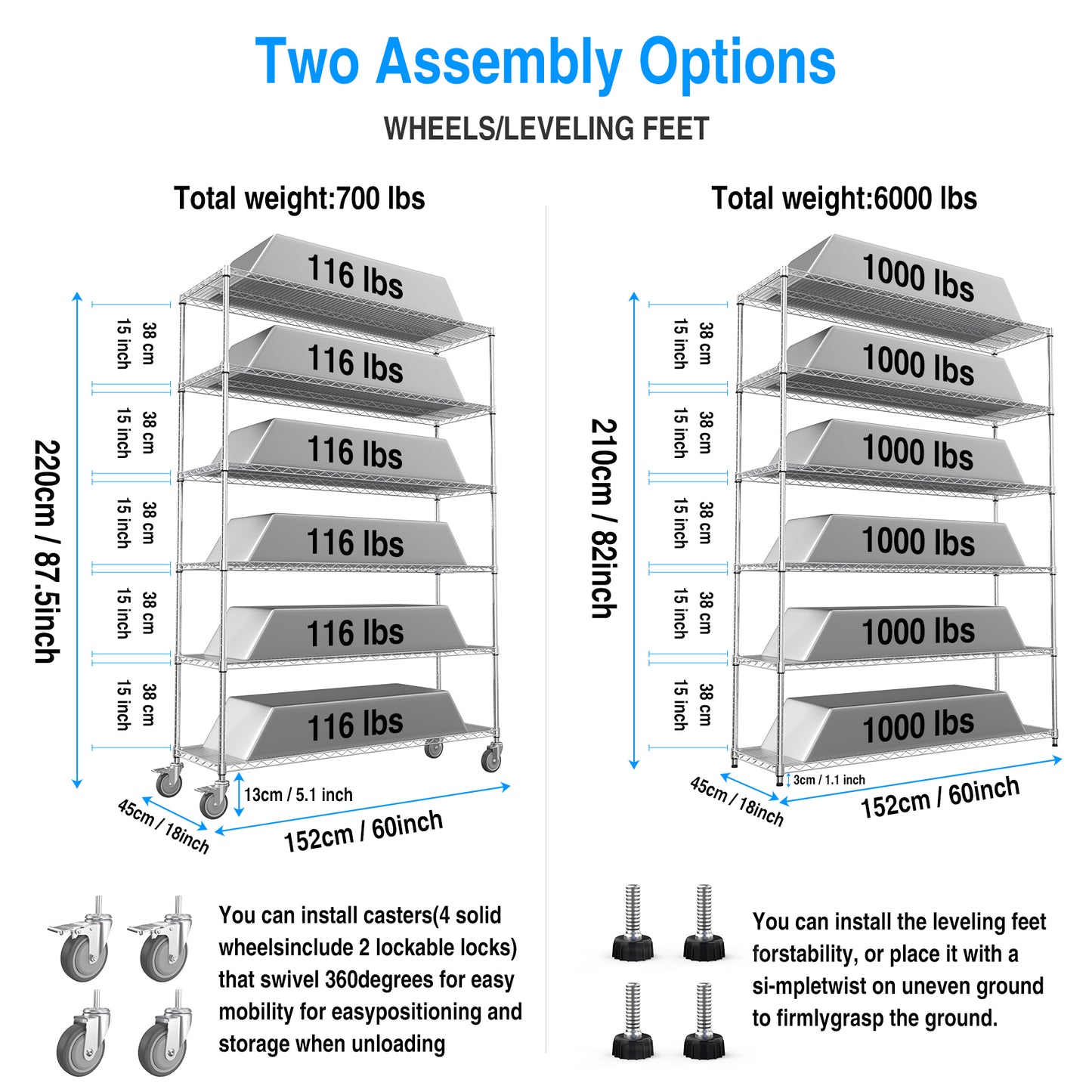 6 Tier Wire Shelving Unit, 6000 LBS NSF Height Adjustable Metal Garage Storage Shelves with Wheels, Heavy Duty Storage Wire Rack Metal Shelves - Chrome