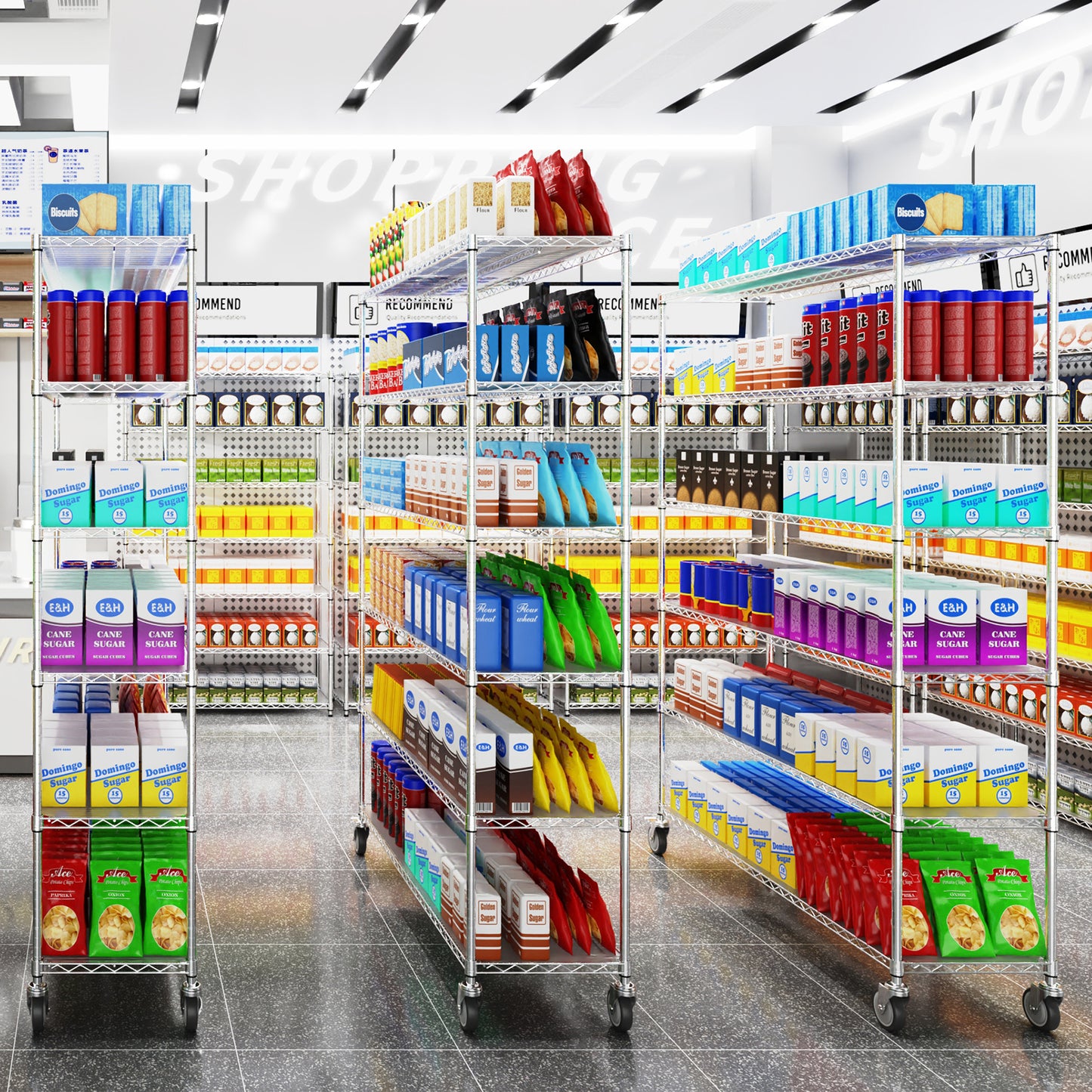 6 Tier Wire Shelving Unit, 6000 LBS NSF Height Adjustable Metal Garage Storage Shelves with Wheels, Heavy Duty Storage Wire Rack Metal Shelves - Chrome