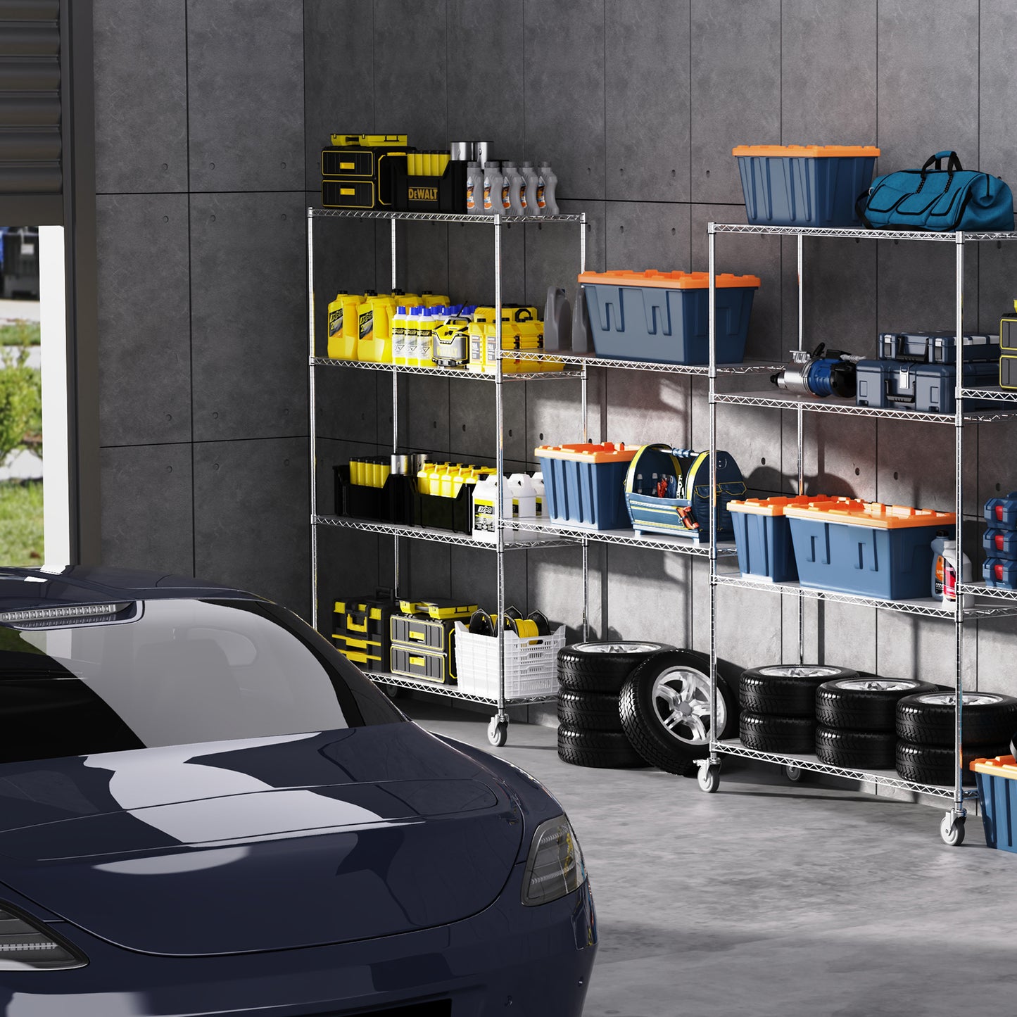 6 Tier Wire Shelving Unit, 6000 LBS NSF Height Adjustable Metal Garage Storage Shelves with Wheels, Heavy Duty Storage Wire Rack Metal Shelves - Chrome