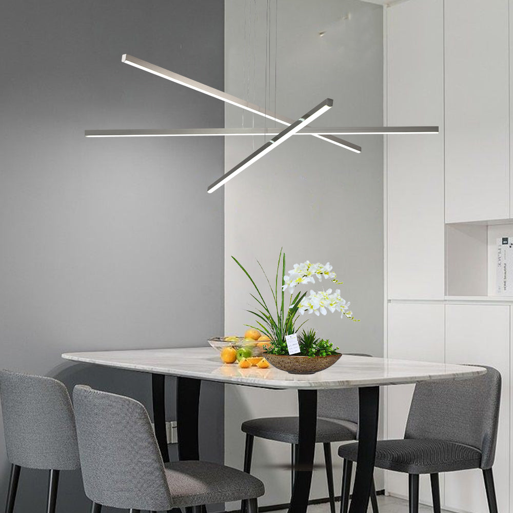 48" Modern LED Chandelier - Geometric 3-Arm Design, Adjustable Hanging, Sleek Metal Finish for Dining Room, Living Room & Office