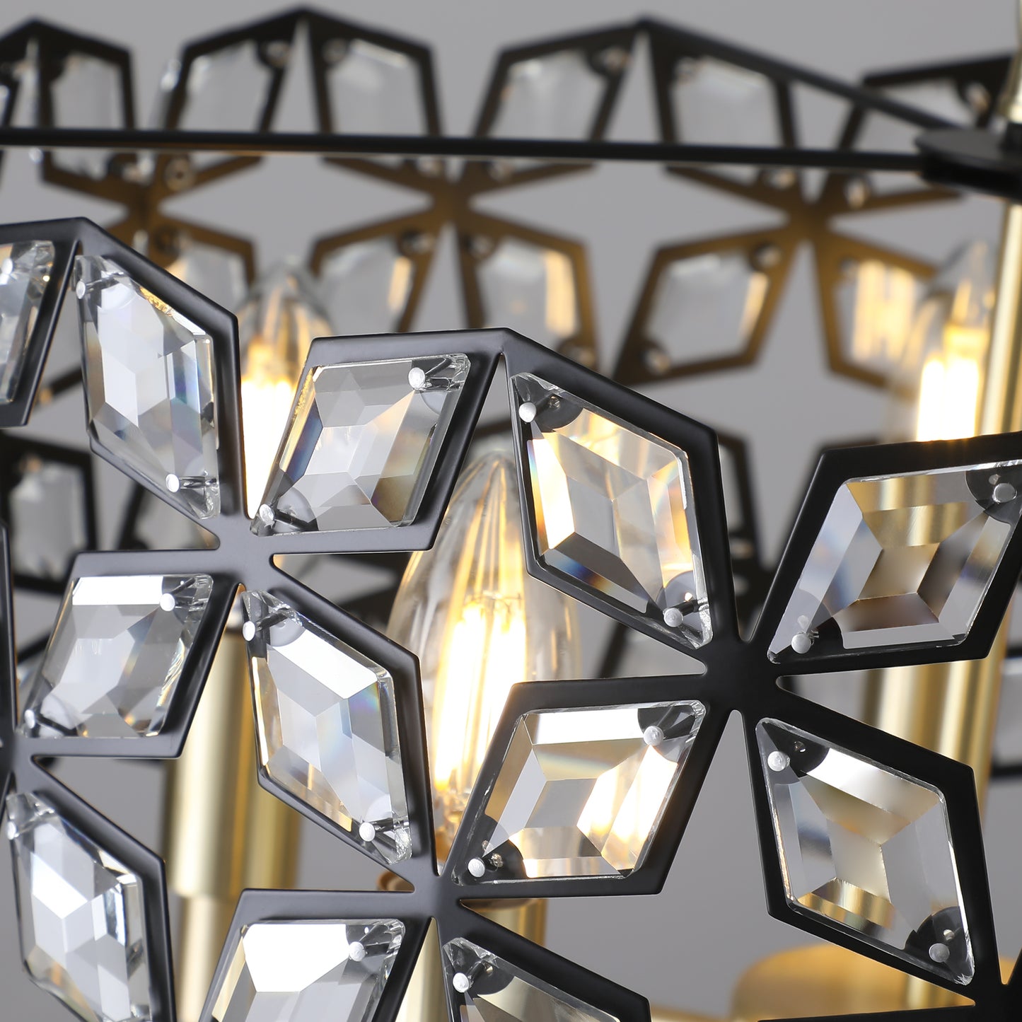 19" Geometric Crystal and BlackGold Round Pendant Chandelier – Modern 5-Light Fixture for Dining Room, Living Room, or Kitchen (Bulb Not Included)
