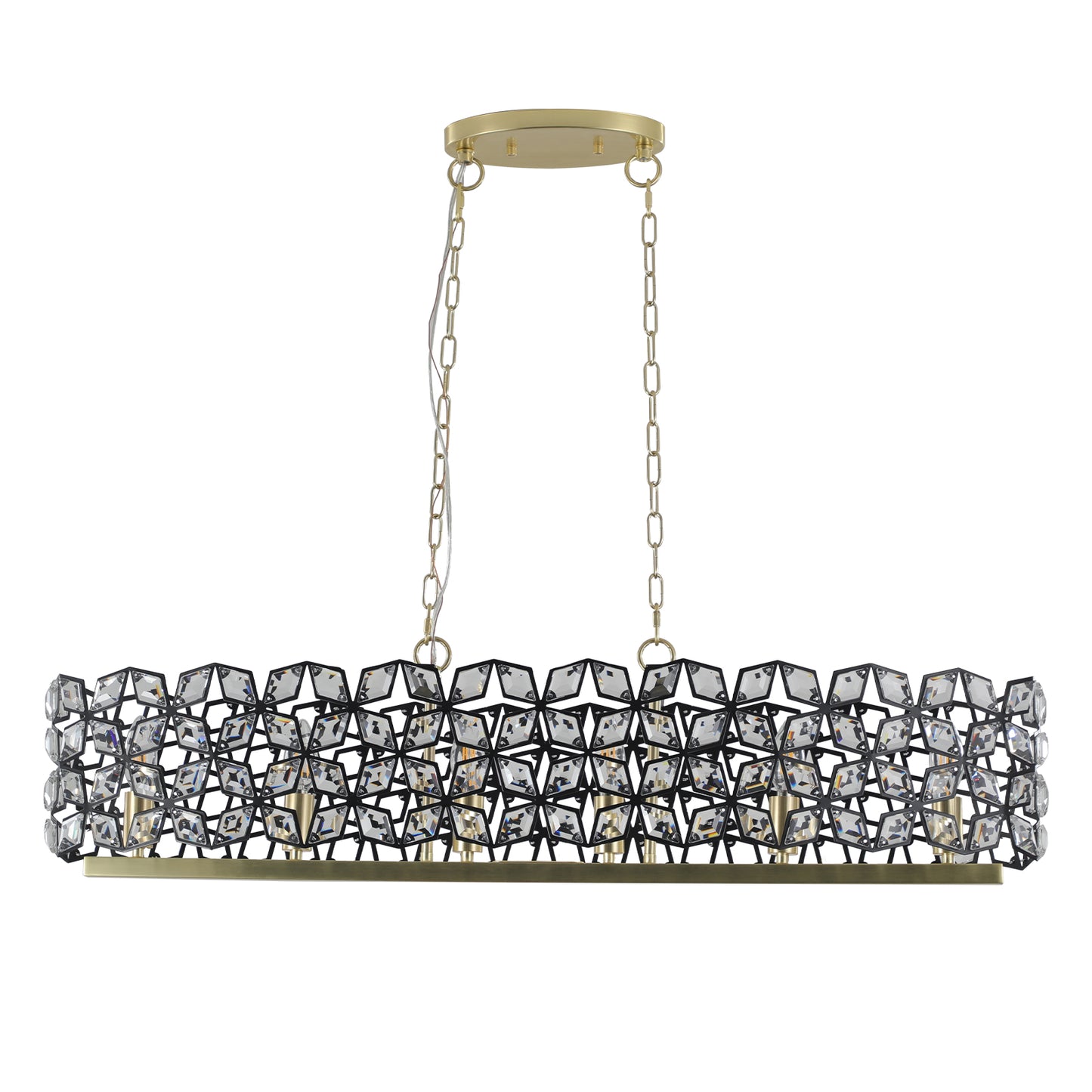 39" Contemporary Crystal and BlackGold Pendant Chandelier – Geometric Modern Light Fixture for Dining Room, Kitchen, or Living Room (Bulb Not Included)