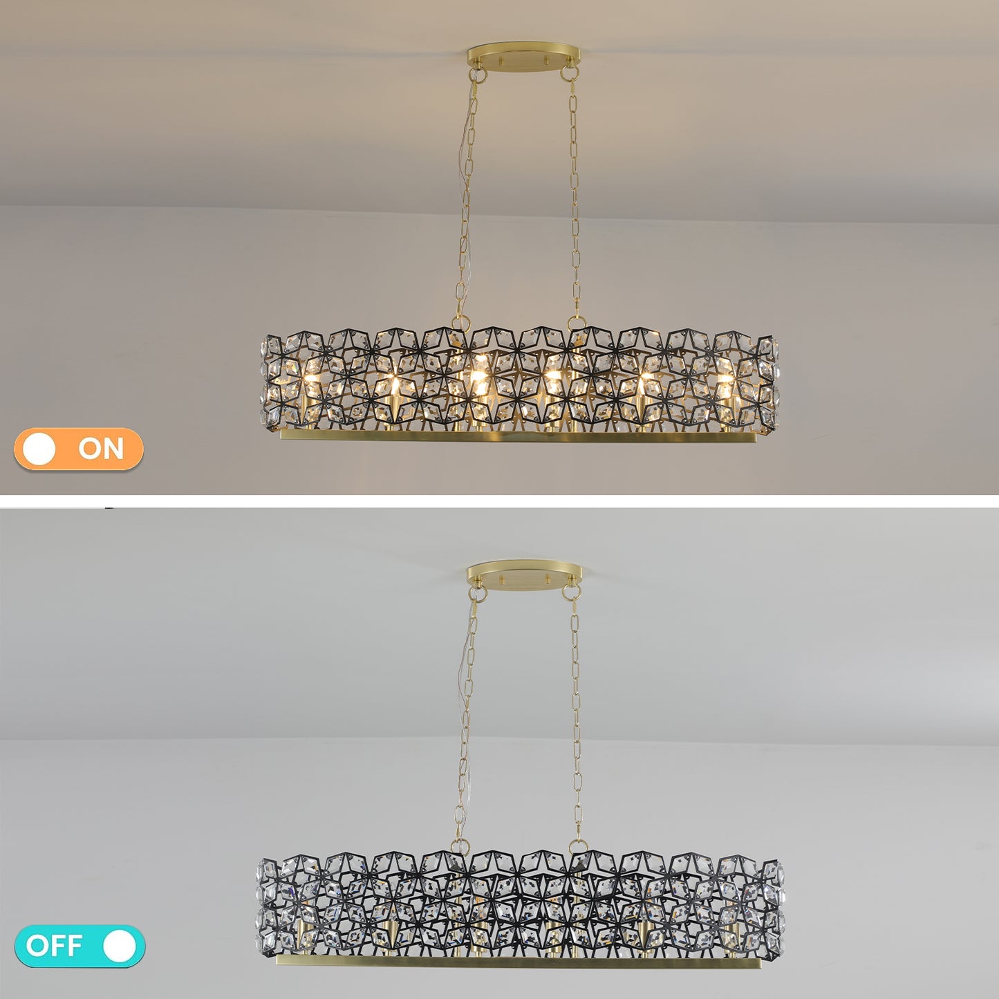 39" Contemporary Crystal and BlackGold Pendant Chandelier – Geometric Modern Light Fixture for Dining Room, Kitchen, or Living Room (Bulb Not Included)