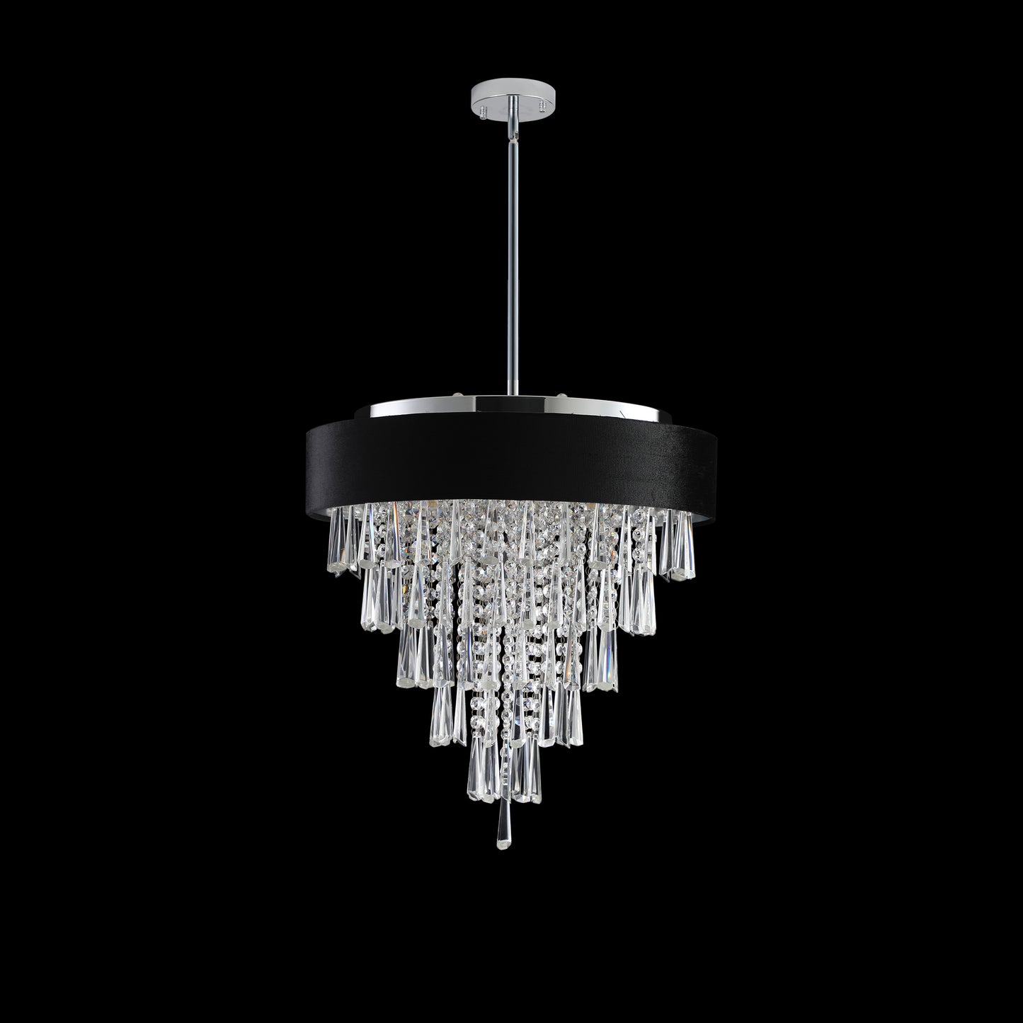 18-inch Modern Crystal Chandelier with Black Imitation Velvet Anti-Glare Shade, Adjustable Height, 8-Light G9 Base for Dining Room, Living Room, or Bedroom (Bulb Not Included)