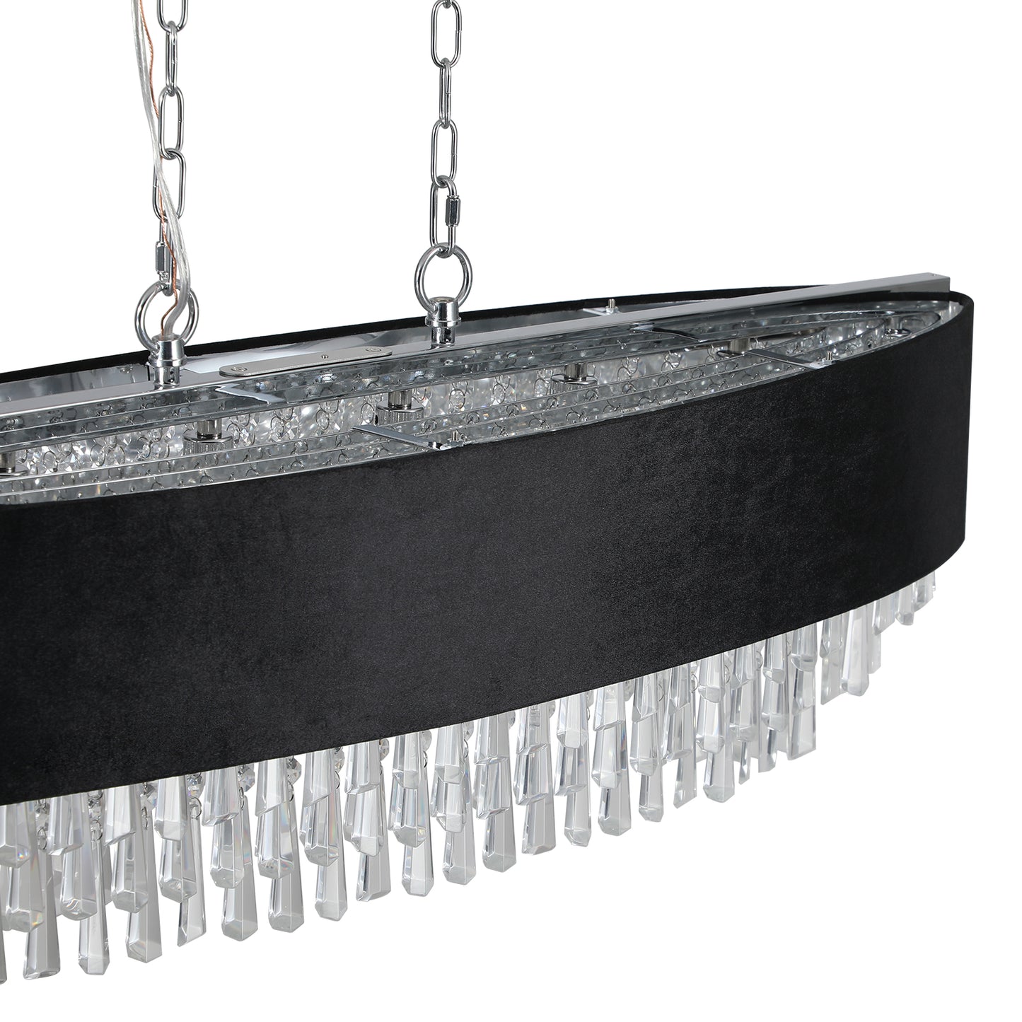39" Modern Crystal Chandelier with Black Imitation Velvet Anti-Glare Shade, Adjustable Height, 8-Light G9 Base for Dining Room, Living Room, or Bedroom (Bulb Not Included)