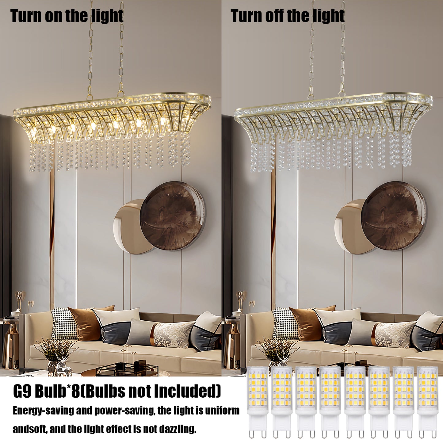39" Modern Crystal Linear Rectangle Chandelier with Gold Finish, Elegant Pendant Light with Cascading Beads, for Dining Room, Living Room, or Foyer (Bulb Not Included)