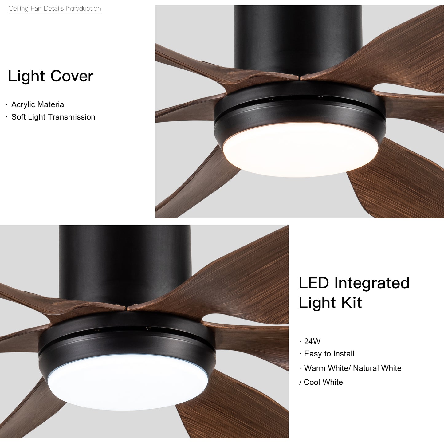 66" Vintage Ceiling Fan Lighting with Brown Blades in Integrated LED