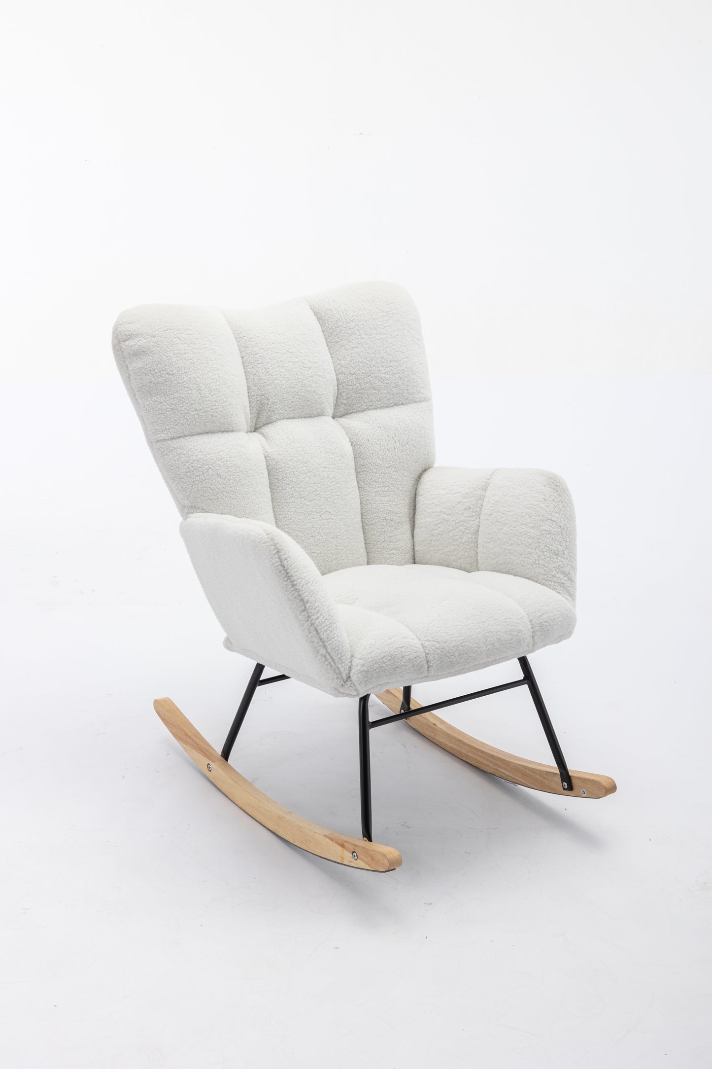 050-Teddy Fabric Rocking Gilder Nursery Chair For Living Room Indoor,Ivory