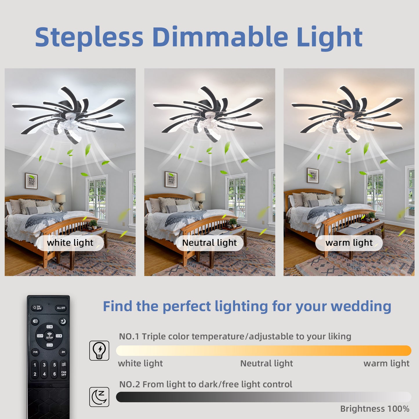 30.7In Ceiling Fan with Lights, Remote Control 3 Color Temperatures,6 Gear wind Speed Fan Light