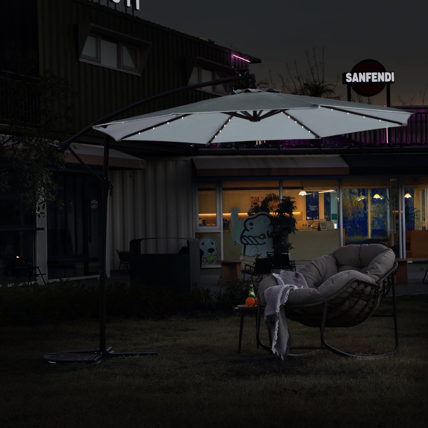 10ft Solar LED Offset Hanging Market Patio Umbrella