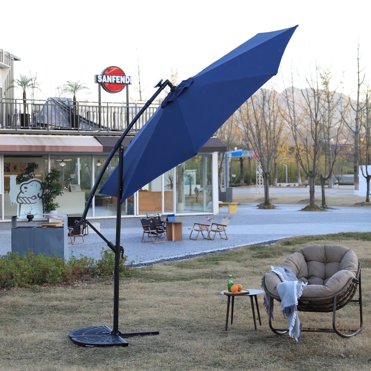 10ft Solar LED Offset Hanging Market Patio Umbrella