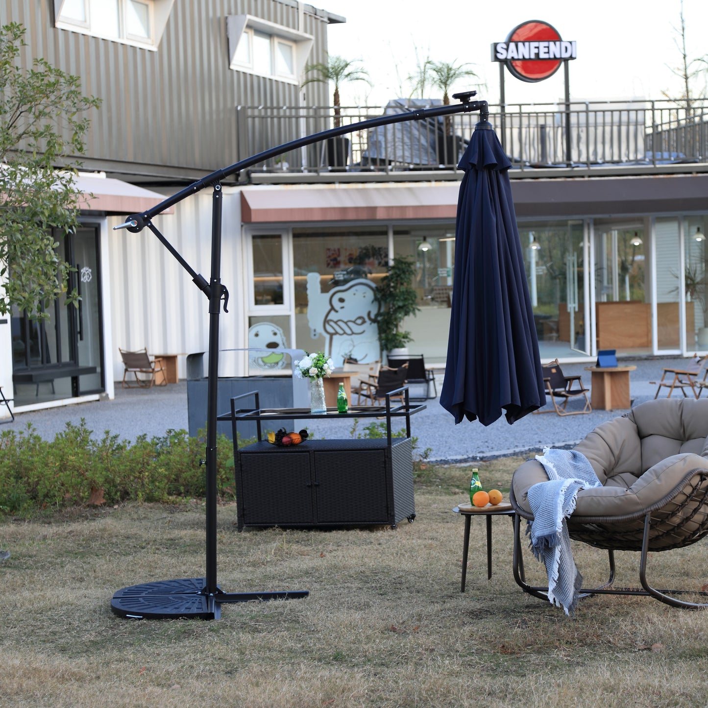 10ft Solar LED Offset Hanging Market Patio Umbrella