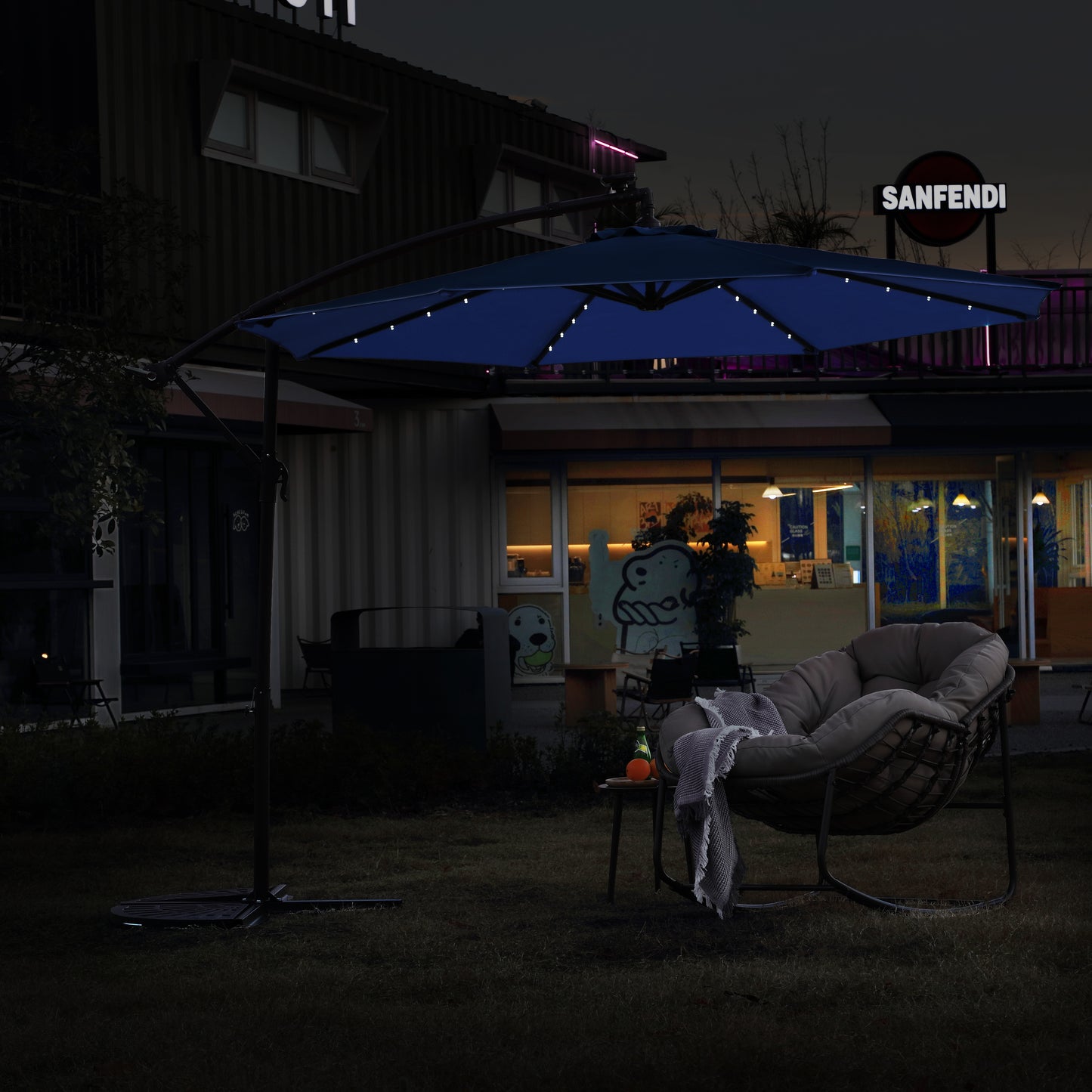 10ft Solar LED Offset Hanging Market Patio Umbrella