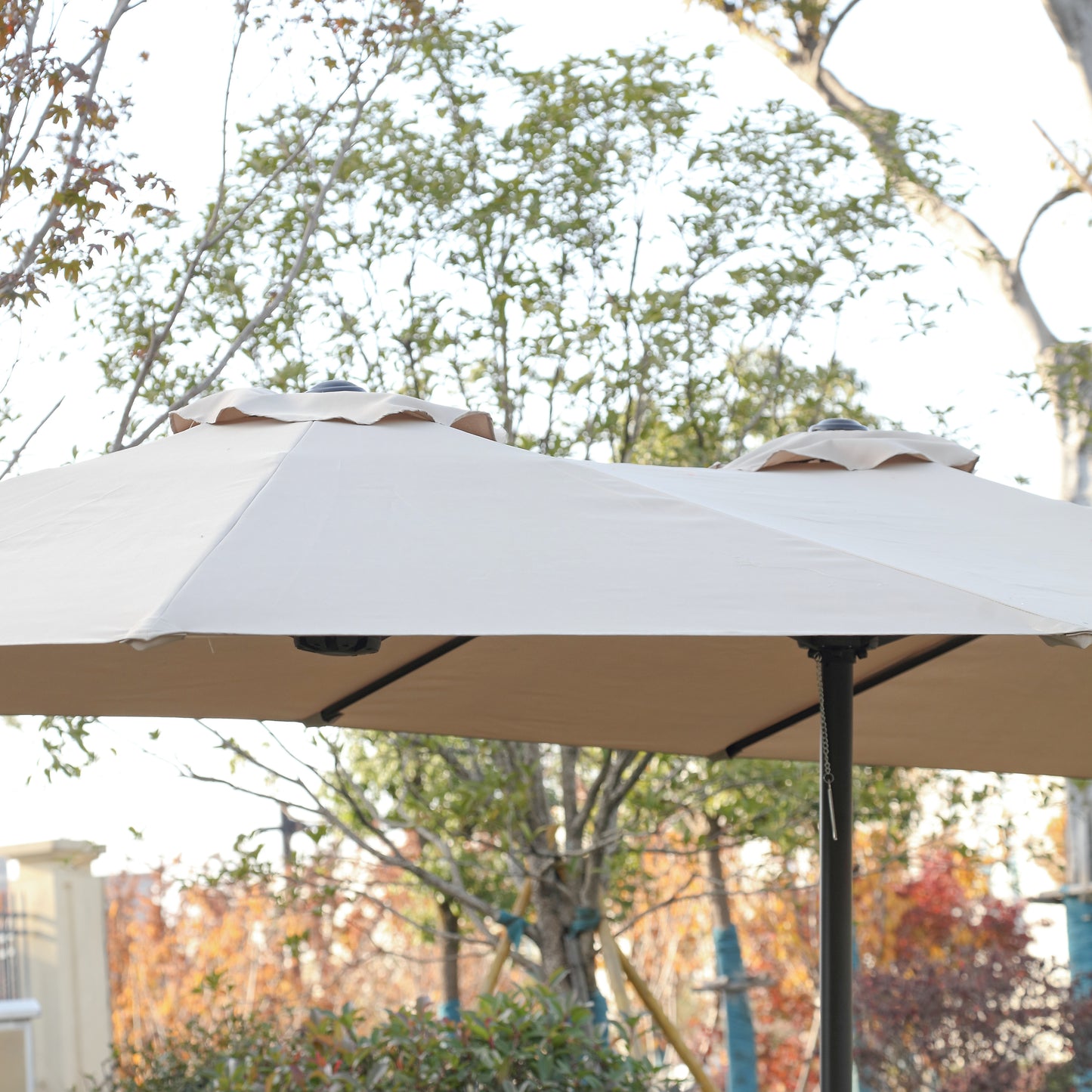 14.8 Ft Double Sided Outdoor Umbrella Rectangular Large with Crank ( khaki )
