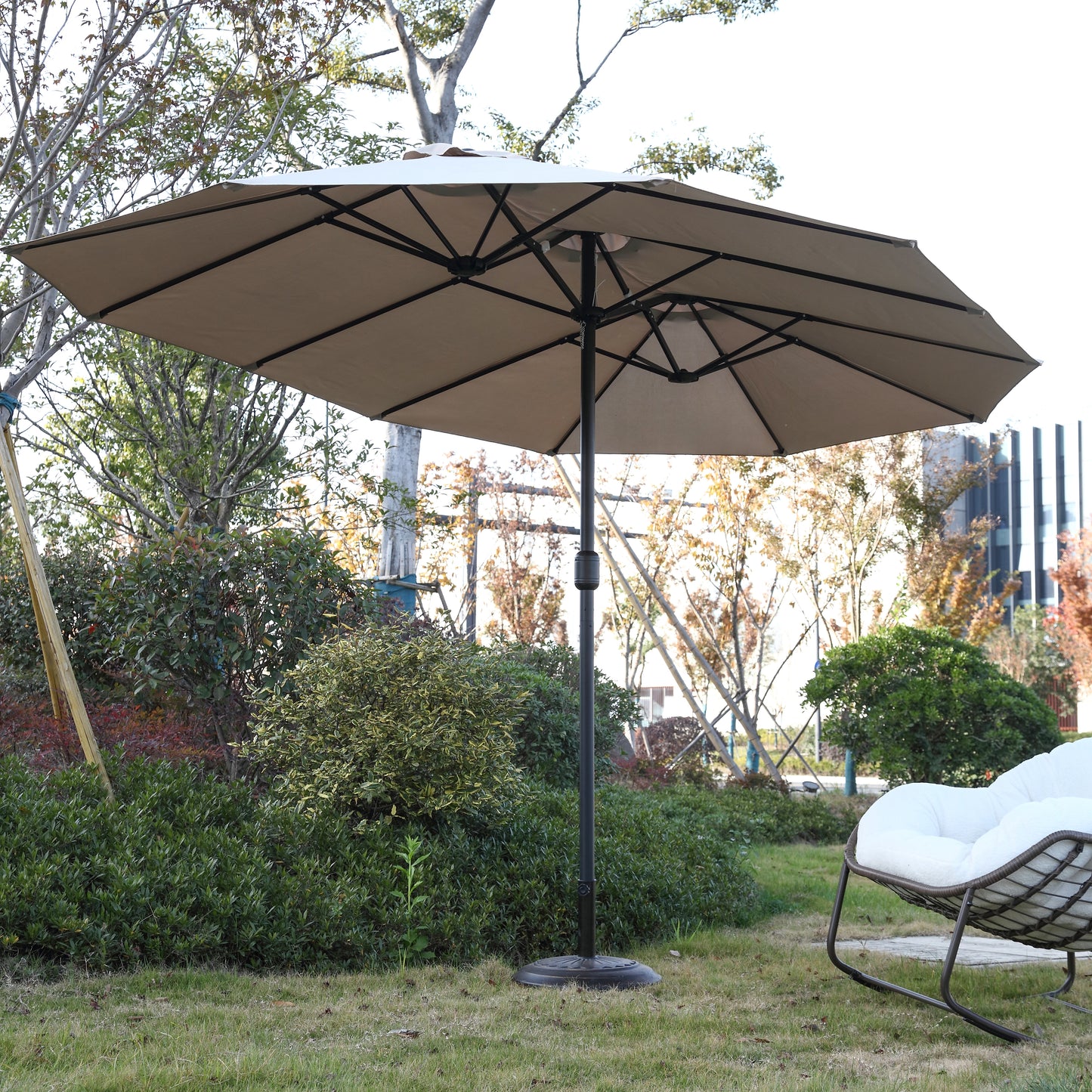14.8 Ft Double Sided Outdoor Umbrella Rectangular Large with Crank ( khaki )