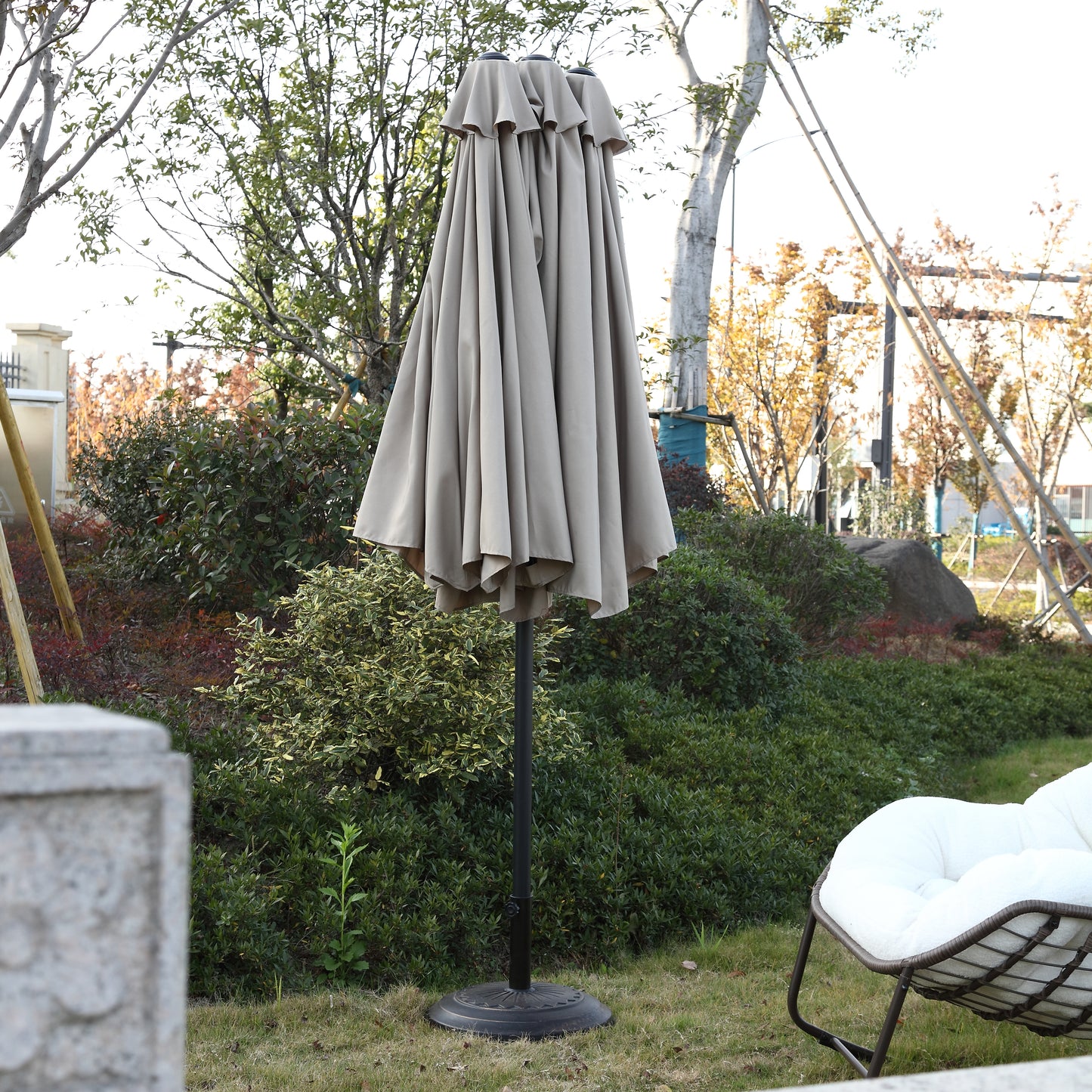 14.8 Ft Double Sided Outdoor Umbrella Rectangular Large with Crank ( khaki )