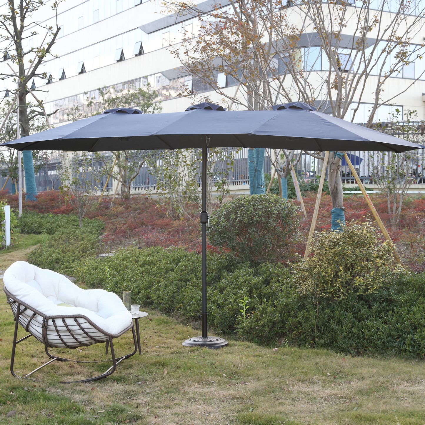 14.8 Ft Double Sided Outdoor Umbrella Rectangular Large with Crank ( Navy blue )