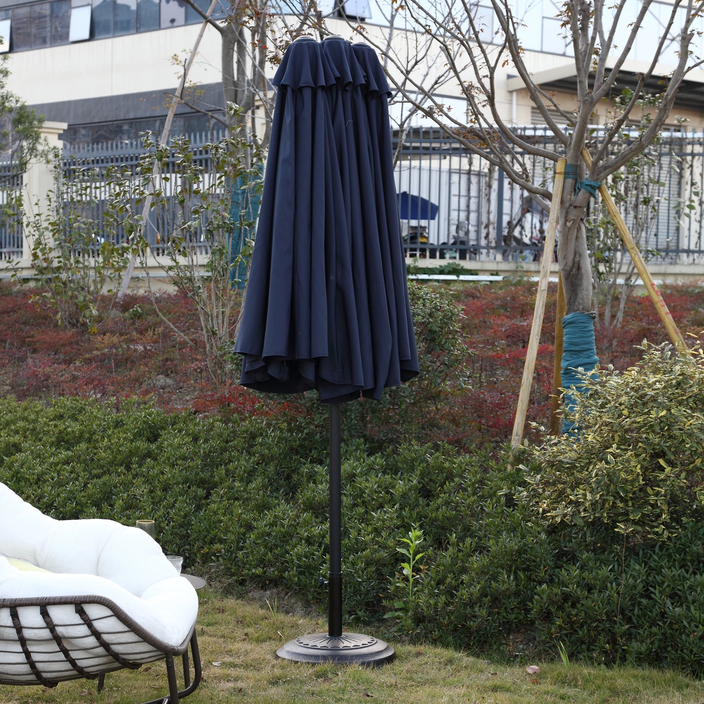 14.8 Ft Double Sided Outdoor Umbrella Rectangular Large with Crank ( Navy blue )