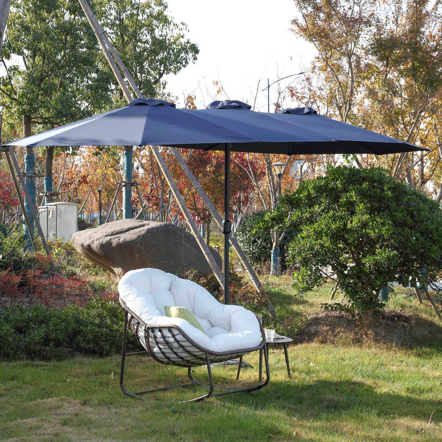 14.8 Ft Double Sided Outdoor Umbrella Rectangular Large with Crank ( Navy blue )
