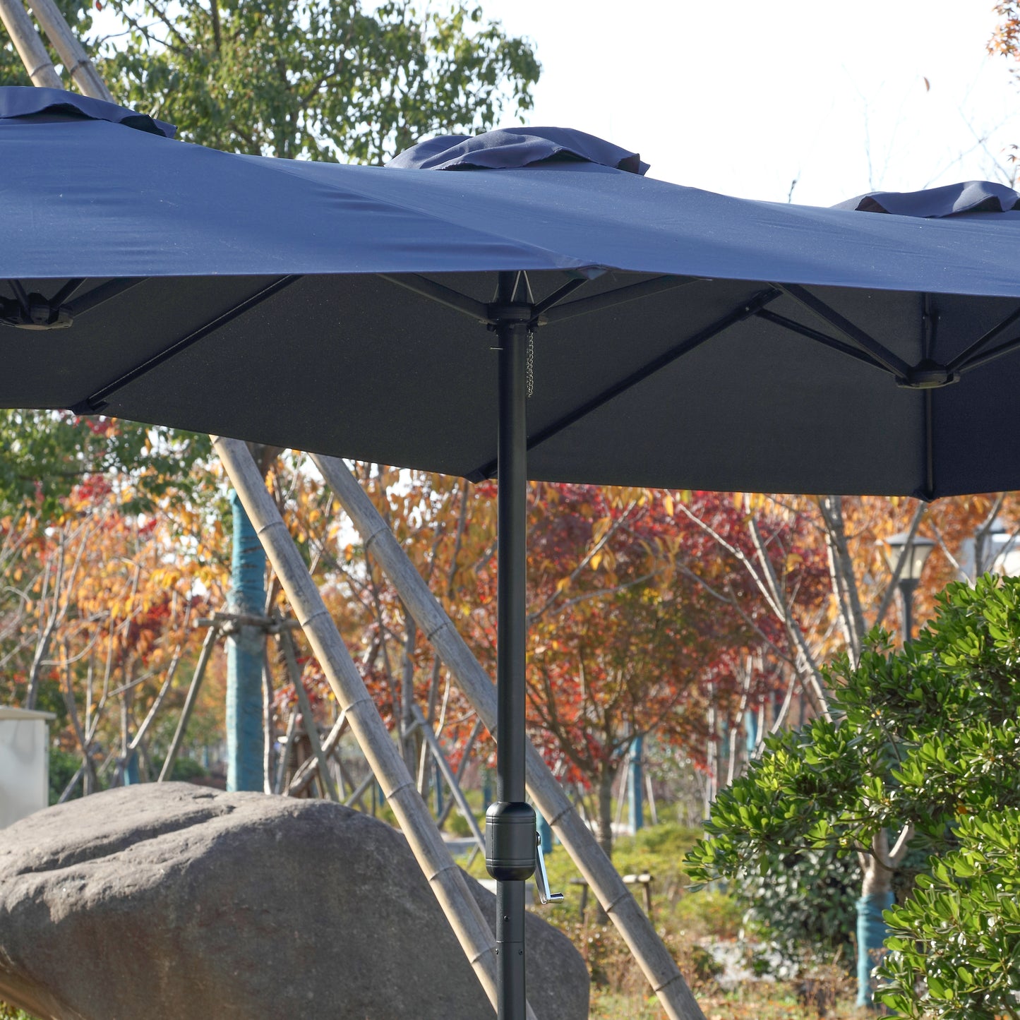 14.8 Ft Double Sided Outdoor Umbrella Rectangular Large with Crank ( Navy blue )