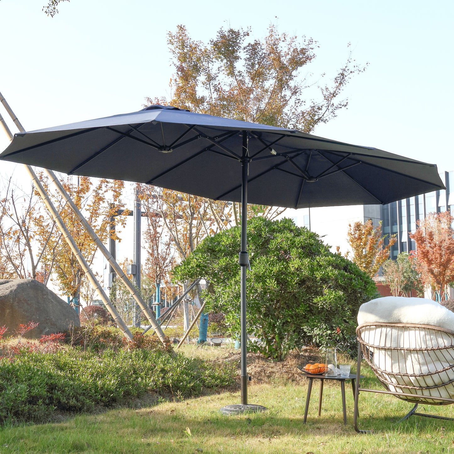 14.8 Ft Double Sided Outdoor Umbrella Rectangular Large with Crank ( Navy blue )
