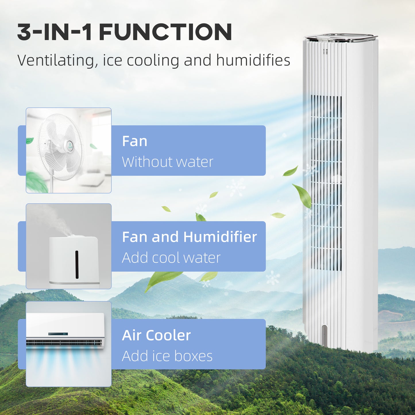 42" 2-In-1 Evaporative Air Cooler, Portable Cooling Fan for Home Office with 3 Modes, 3 Speeds, Remote Control, Timer, LED Display, 1.3 Gal Water Tank, White