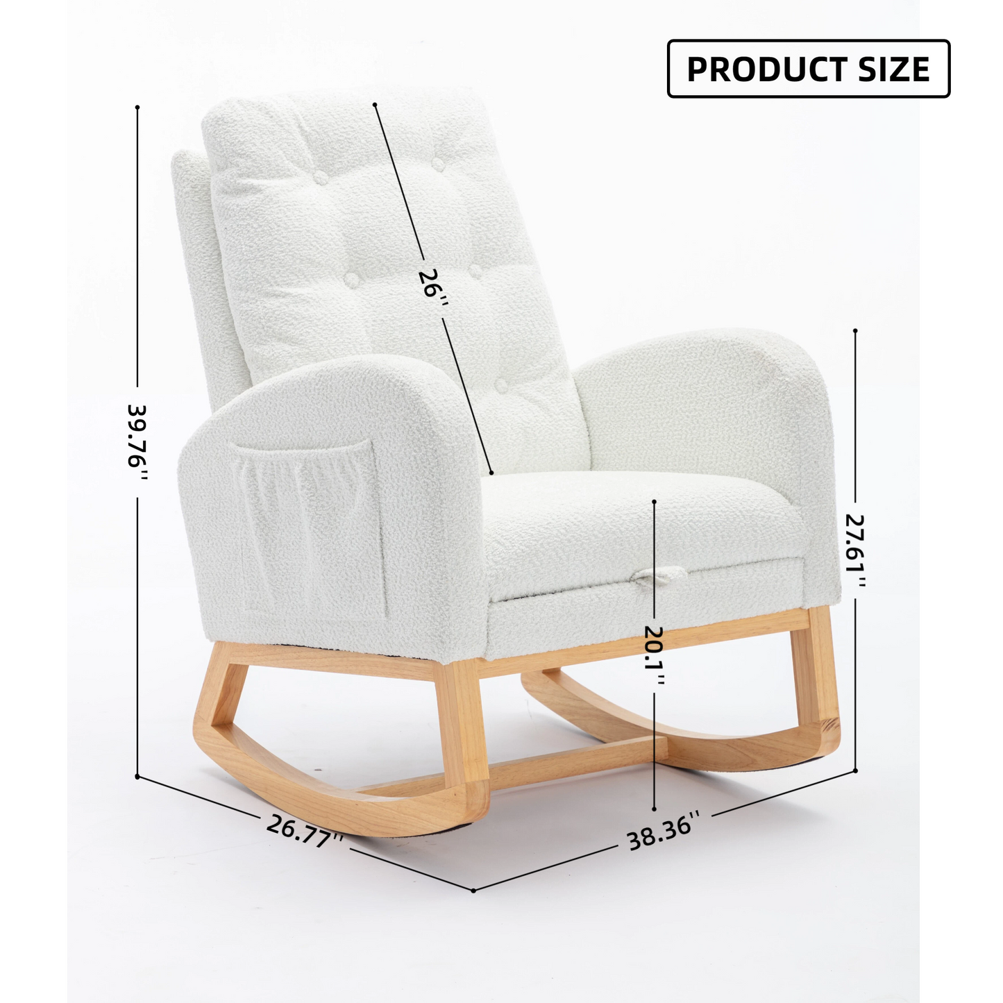 LY-5104 WHITE Accent Rocking Chair with Footrest High Back Rubber Wood Rocking Legs Bedroom Living Space 26.77D X 38.36W X 39.76H Inch