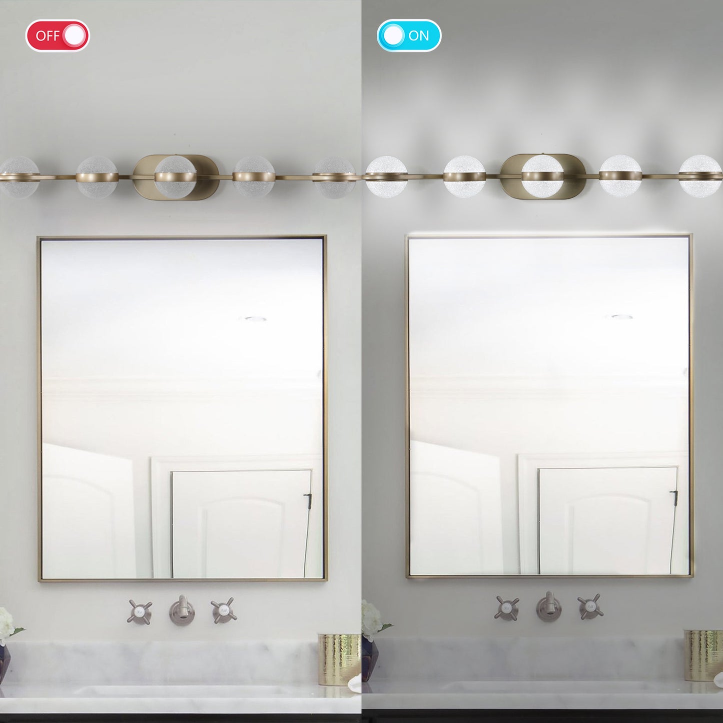 35" Modern Minimalist Bathroom Vanity Light, LED 5 Bulb Crystal Sand Acrylic Shades, Wall Mounted Decorative Lighting Fixture, Suitable for Bathroom Vanity Mirror (Champagne Gold)