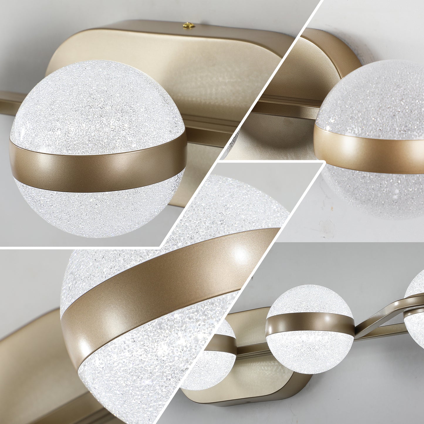 35" Modern Minimalist Bathroom Vanity Light, LED 5 Bulb Crystal Sand Acrylic Shades, Wall Mounted Decorative Lighting Fixture, Suitable for Bathroom Vanity Mirror (Champagne Gold)