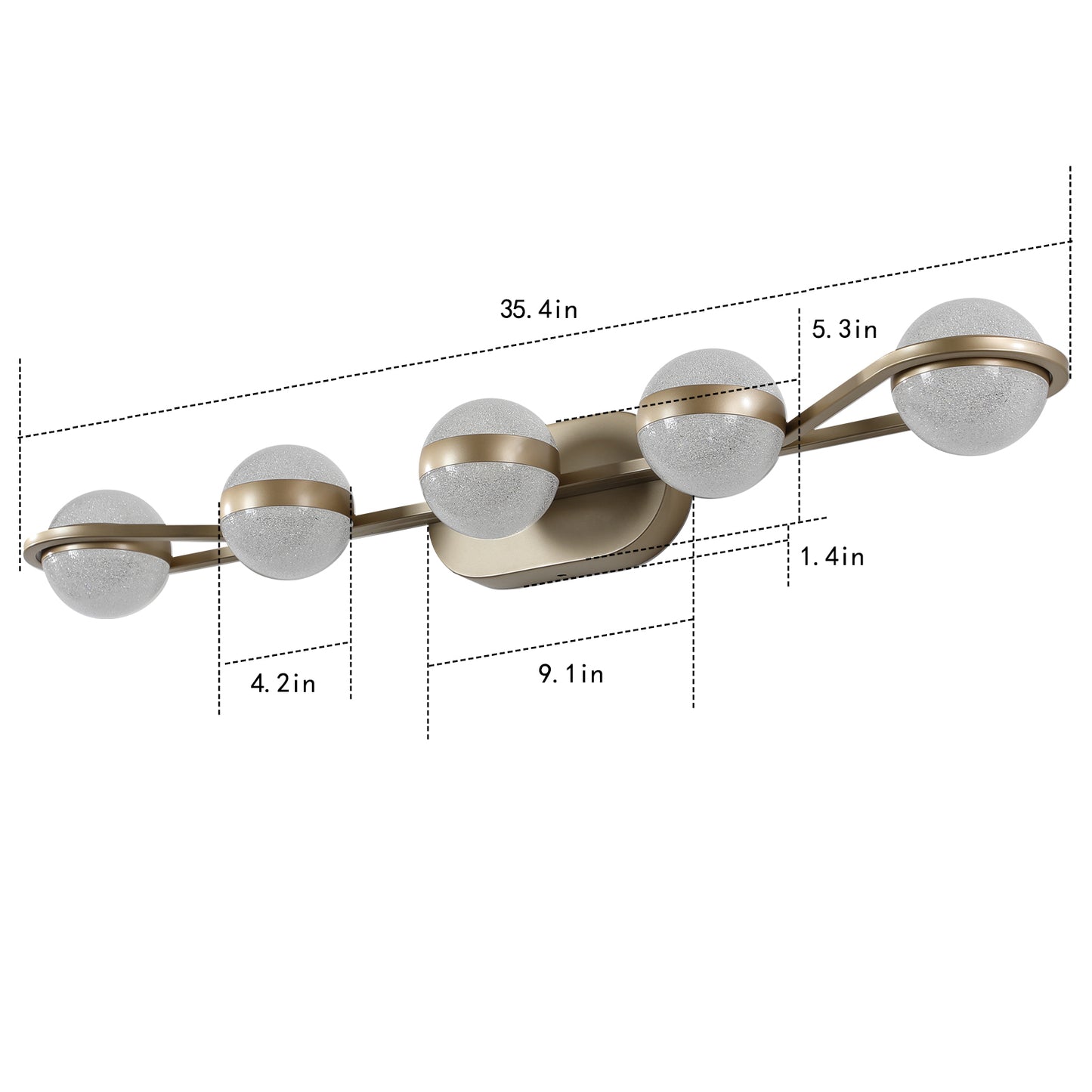 35" Modern Minimalist Bathroom Vanity Light, LED 5 Bulb Crystal Sand Acrylic Shades, Wall Mounted Decorative Lighting Fixture, Suitable for Bathroom Vanity Mirror (Champagne Gold)