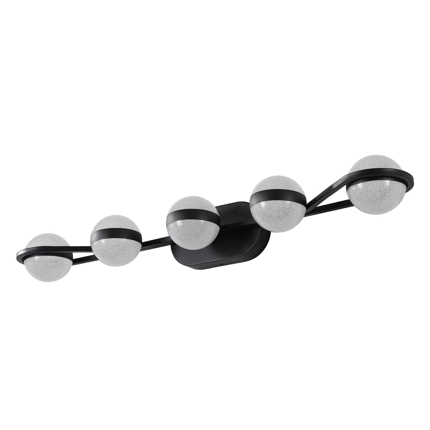 35" Modern Minimalist Bathroom Vanity Light, LED 5 Bulb Crystal Sand Acrylic Shades, Wall Mounted Decorative Lighting Fixture, Suitable for Bathroom Vanity Mirror (Black)