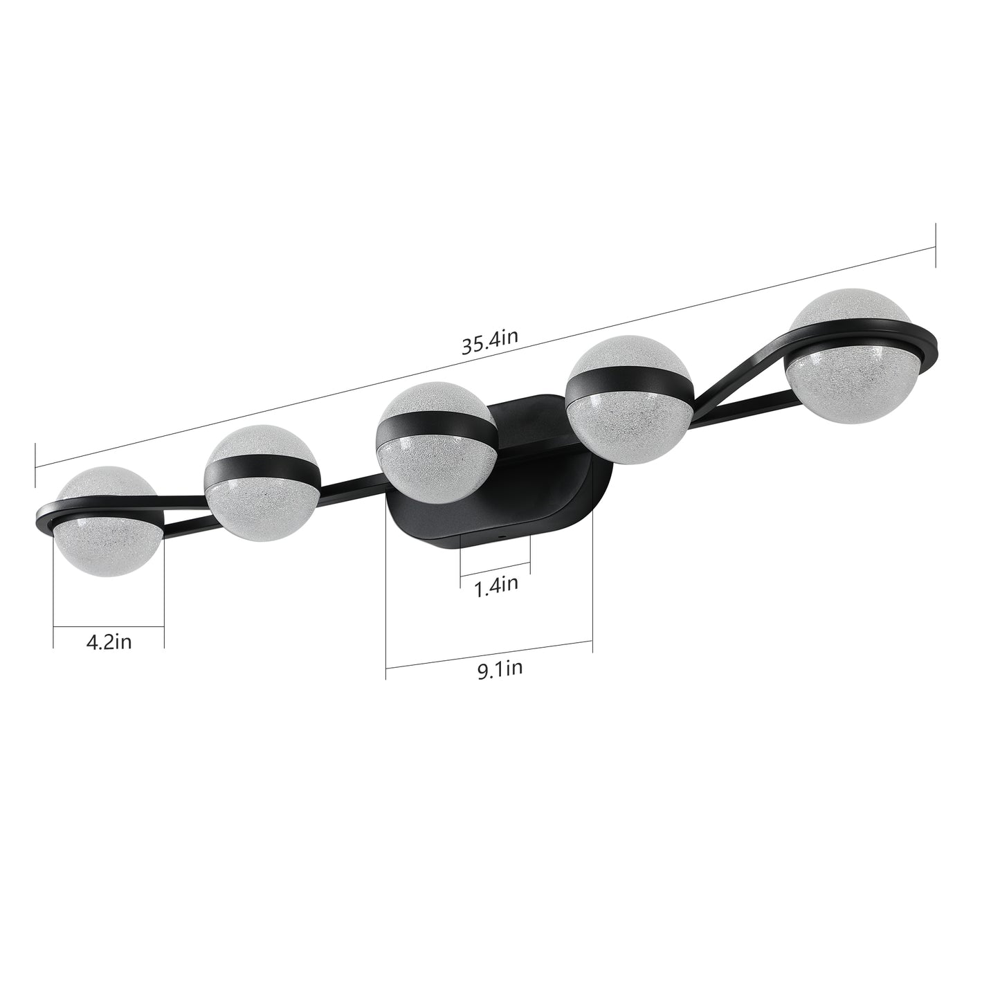 35" Modern Minimalist Bathroom Vanity Light, LED 5 Bulb Crystal Sand Acrylic Shades, Wall Mounted Decorative Lighting Fixture, Suitable for Bathroom Vanity Mirror (Black)