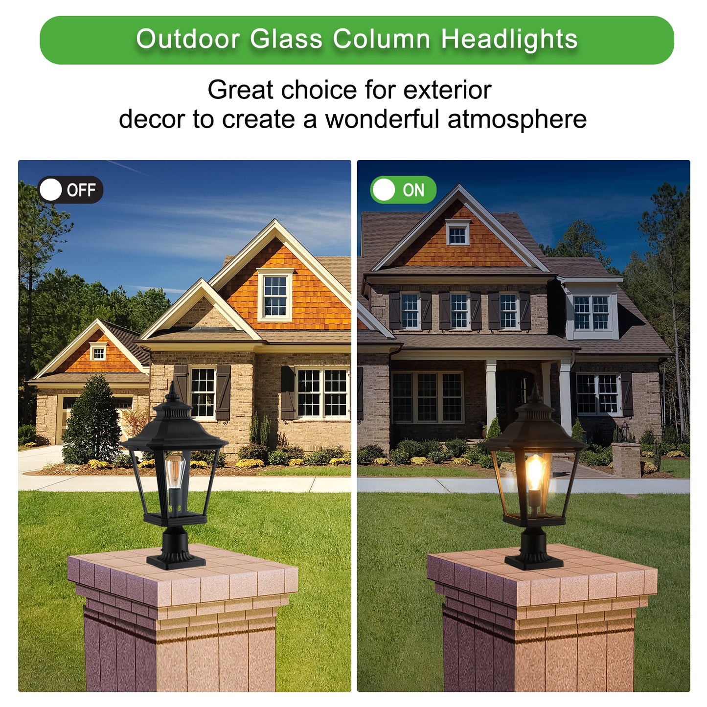 21"(H) 2-Pack Outdoor Post Lantern Light – Vintage Black Metal & Clear Glass Pillar Lamp for Garden, Gate, Driveway, and Pathway Lighting with Elegant Design (Bulb Not Included)