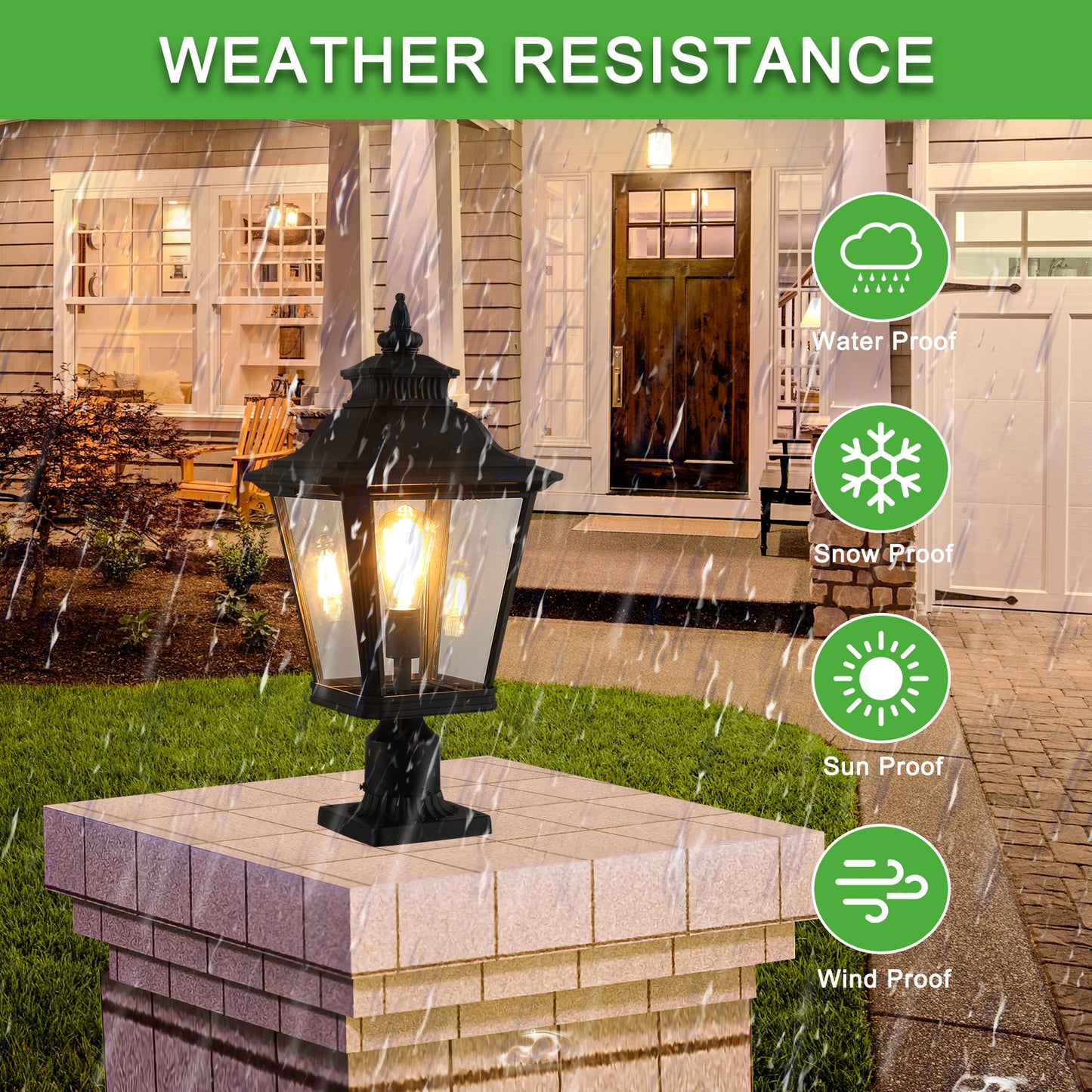 21"(H) 2-Pack Outdoor Post Lantern Light – Vintage Black Metal & Clear Glass Pillar Lamp for Garden, Gate, Driveway, and Pathway Lighting with Elegant Design (Bulb Not Included)