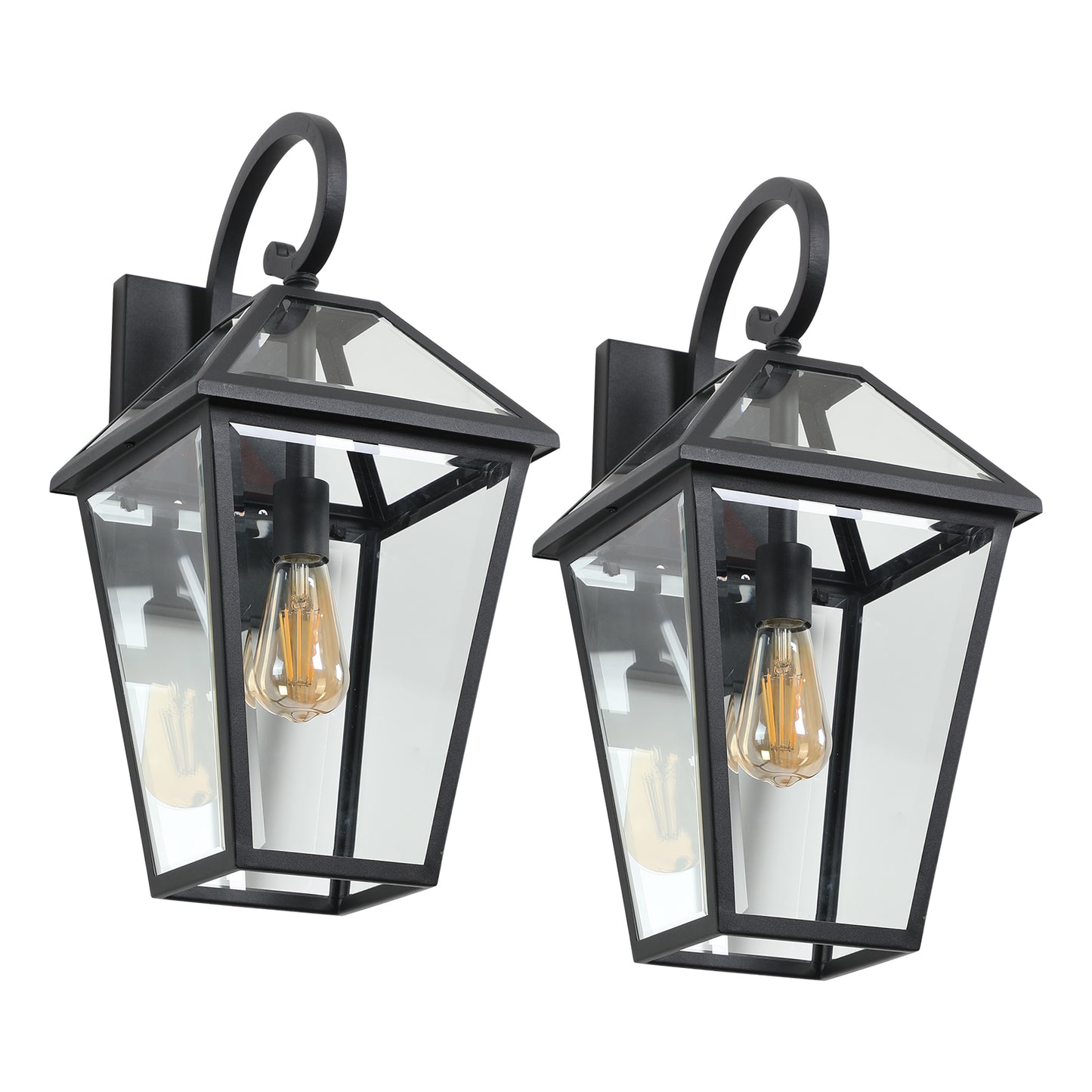 21"(H) 2-Pack Outdoor Wall Lantern Light – Modern Black Metal & Clear Glass Sconce for Porch, Patio, and Garden Lighting (Bulb Not Included)
