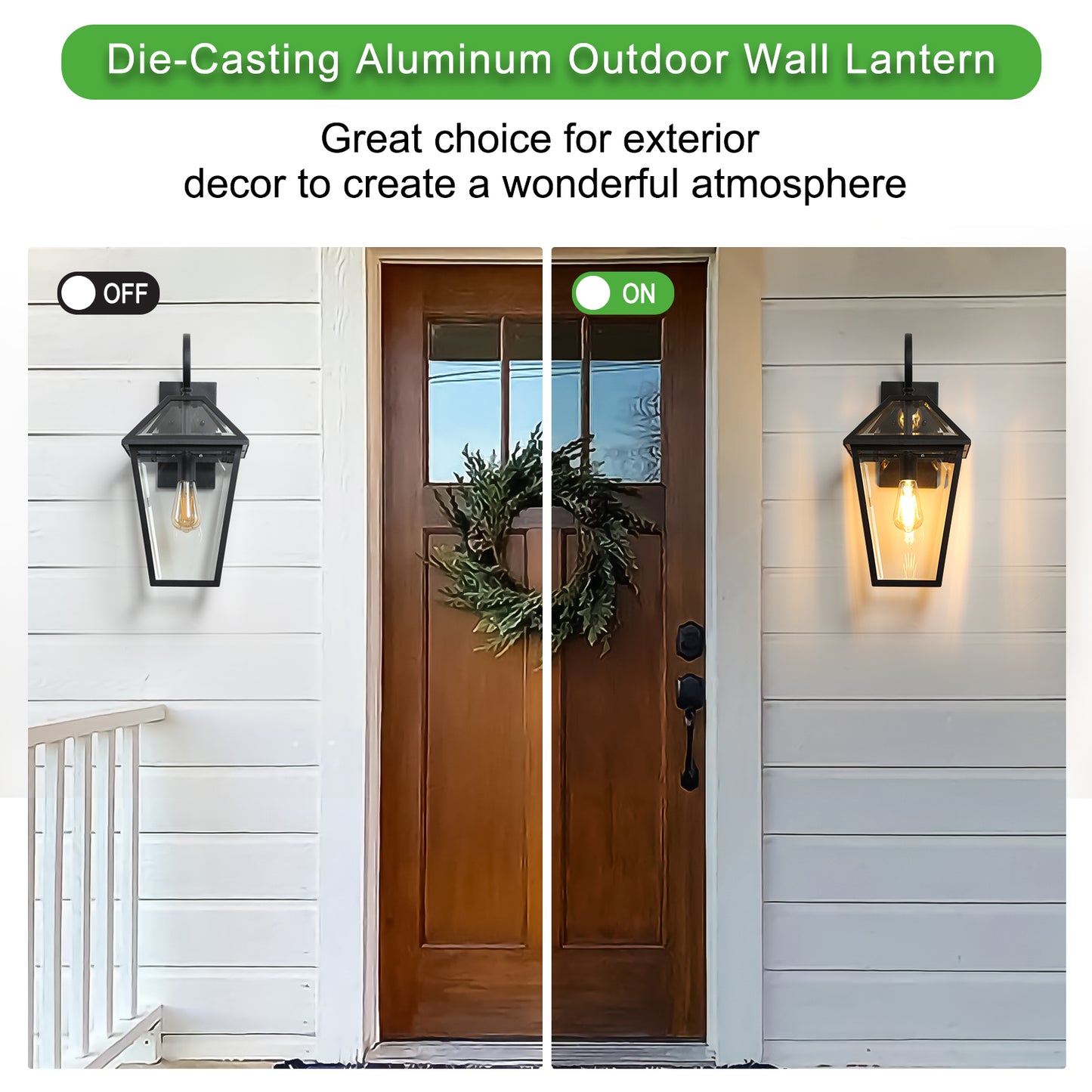 21"(H) 2-Pack Outdoor Wall Lantern Light – Modern Black Metal & Clear Glass Sconce for Porch, Patio, and Garden Lighting (Bulb Not Included)