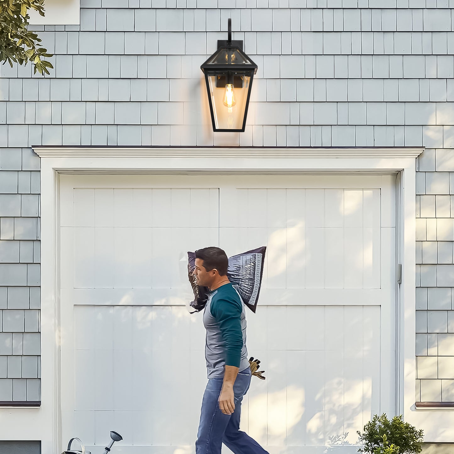 21"(H) 2-Pack Outdoor Wall Lantern Light – Modern Black Metal & Clear Glass Sconce for Porch, Patio, and Garden Lighting (Bulb Not Included)