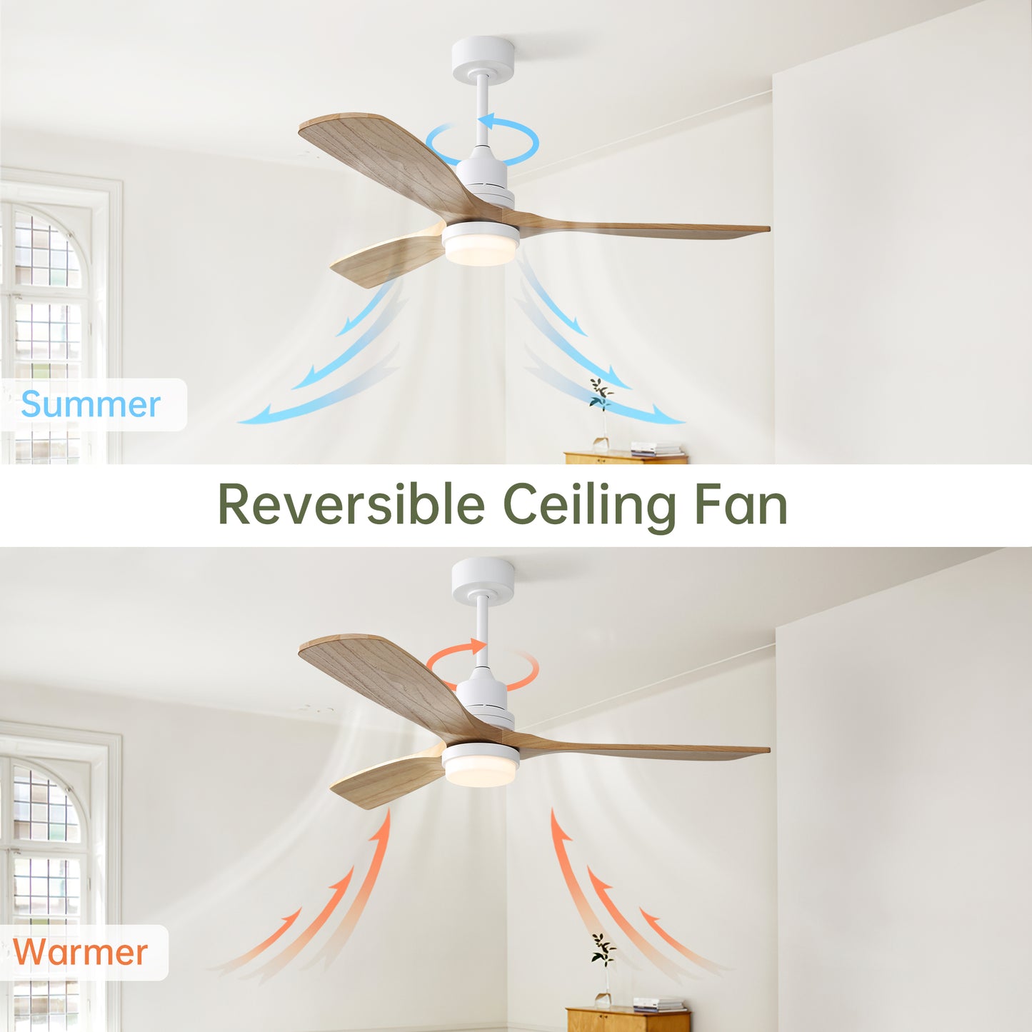 52 Inch Ceiling Fan With Dimmable Led Light 6 Speed Remote 3 Wood Blade Reversible DC Motor For Bedroom
