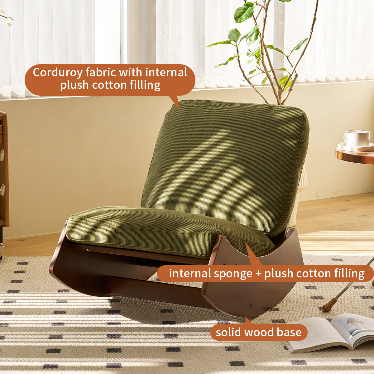 Comfortable Glider Rocking Chair, High-Quality Upholstery Glider Chair, Solid Wood Frame, Perfect for Multiple Settings Accent Reading Chair for Bedroom,Living Room,Nursery