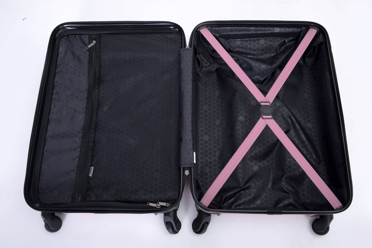 3 Piece Luggage Sets ABS Lightweight Suitcase with Two Hooks, Spinner Wheels, TSA Lock, (20/24/28) PINK