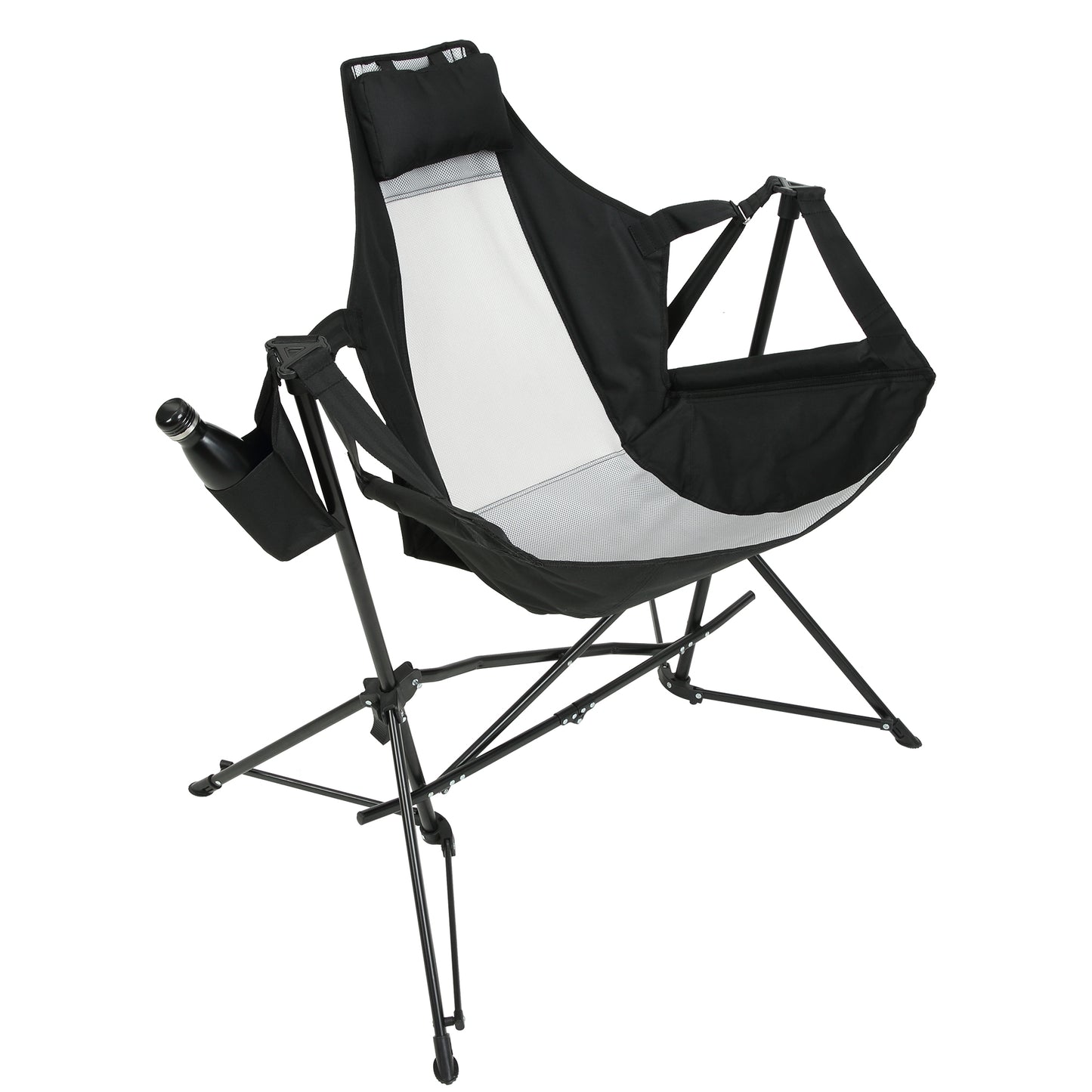 Hammock Camping Chair, Folding Portable Rocking Chair, Aluminum Alloy Adjustable Back Swinging Chair with Pillow Cup Holder, Recliner with Carry Bag for Outdoor Travel Lawn Backyard, Black (2pcs)