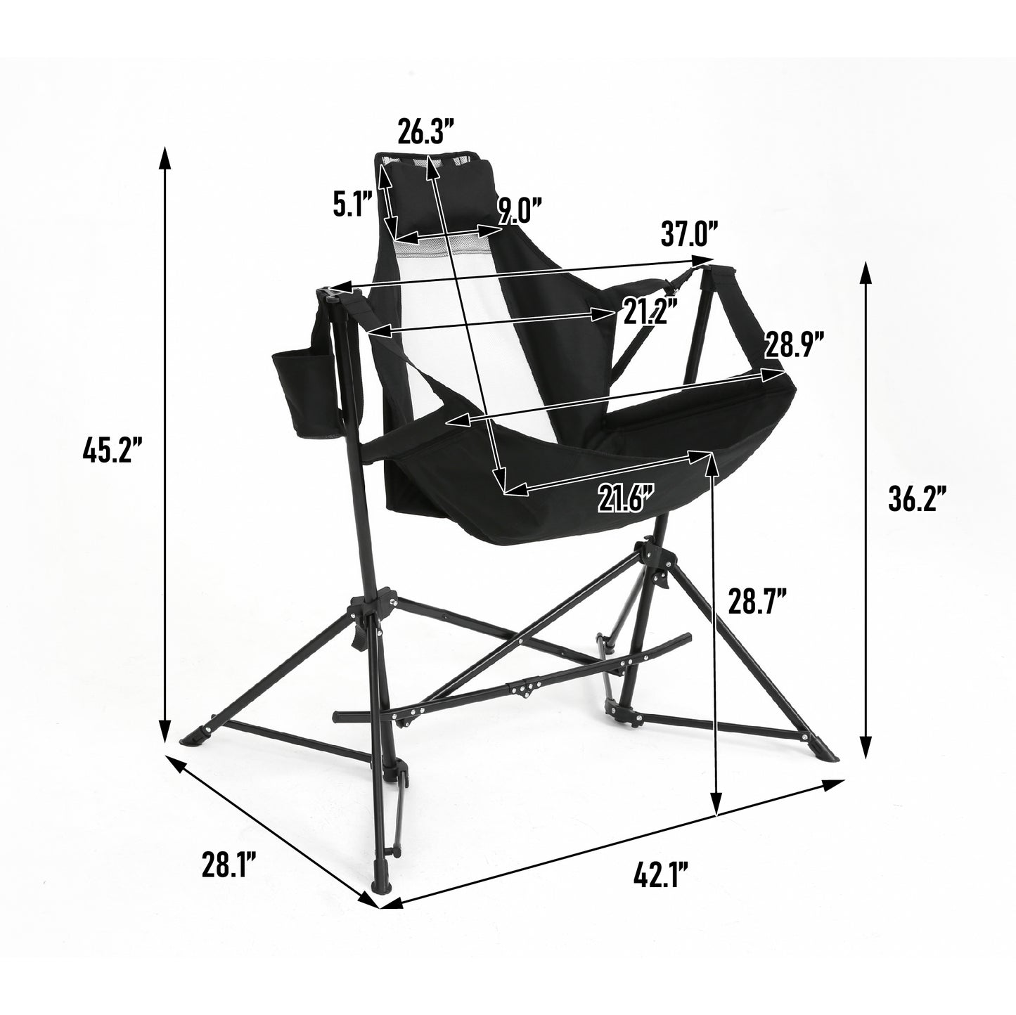 Hammock Camping Chair, Folding Portable Rocking Chair, Aluminum Alloy Adjustable Back Swinging Chair with Pillow Cup Holder, Recliner with Carry Bag for Outdoor Travel Lawn Backyard, Black (2pcs)